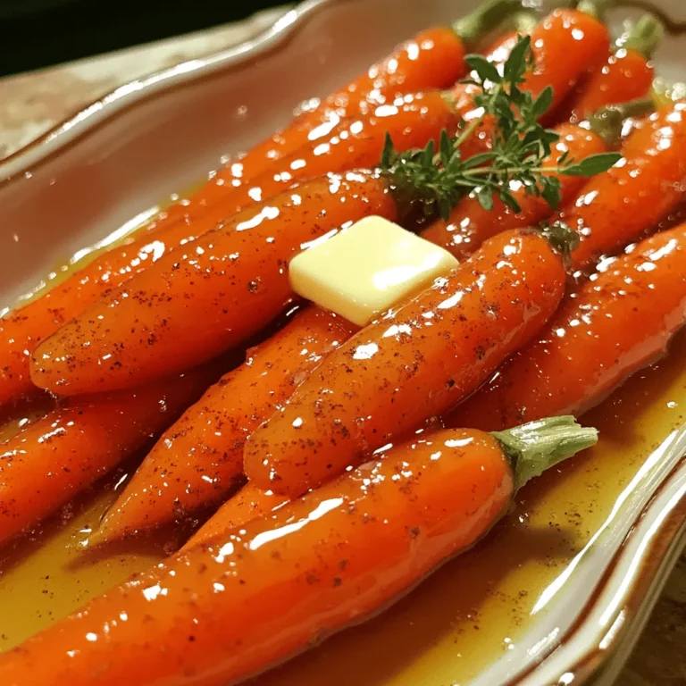 To make your maple glazed carrots, gather these key ingredients: - 1 lb baby carrots (or 4 medium-sized regular carrots, cut into sticks) - 3 tablespoons pure maple syrup - 2 tablespoons unsalted butter - 1 tablespoon extra virgin olive oil - 1 teaspoon ground cinnamon - Salt and freshly ground black pepper to taste - Fresh thyme leaves for garnish (optional) These ingredients blend together to create a sweet and savory flavor that stands out. If you don’t have some ingredients, here are a few swaps: - Use honey instead of maple syrup for a different sweetness. - Substitute coconut oil for butter for a dairy-free option. - Use any mild-flavored oil if you don't have olive oil. - Replace thyme with rosemary or parsley for a new taste. These swaps can help you adapt based on what you have at home. To prepare these tasty carrots, you will need: - A large skillet for cooking - A cutting board and knife for chopping - Measuring spoons for accurate amounts - A spatula or wooden spoon to stir These tools make the cooking process smooth and easy. To start, wash your baby carrots under cold water. If you use regular carrots, peel them first. Cut these carrots into sticks that are about 2-3 inches long. This helps them cook evenly. Once prepared, set the carrots aside while you heat the pan. In a large skillet, add olive oil and butter over medium heat. Let the butter melt until it starts to foam. This mixture forms a tasty base for the carrots. Add the carrots to the skillet and stir well. Sprinkle ground cinnamon, salt, and pepper over them. Mix everything together so the carrots get coated with the flavors. Now, drizzle the maple syrup over the carrots and stir gently. This will make them sweet and sticky. Cook the carrots for about 10 to 15 minutes. Stir them occasionally to avoid burning. The carrots should become tender, and the glaze should thicken. If the glaze gets too thick, add a splash of water to keep it smooth. After cooking, taste the carrots. If they need more flavor, add extra salt or pepper. Once they are just right, remove the skillet from heat. For a special touch, sprinkle fresh thyme leaves over the glazed carrots before serving. This adds color and flavor. Serve them in a nice dish, pouring any leftover glaze over the top. You can find the full recipe for these delicious maple glazed carrots in the previous sections. Enjoy your meal! To create a perfect maple glaze, focus on two main things: heat and timing. Start by melting the butter and olive oil in a skillet over medium heat. This step builds flavor. Add the carrots and let them cook evenly. When you drizzle in the maple syrup, stir gently. You want the carrots covered, but don’t rush. Give the glaze time to thicken. Stir occasionally, as this helps the glaze stick to the carrots. One common mistake is overcooking the carrots. You want them tender but not mushy. Keep an eye on them, especially during the last few minutes of cooking. Another mistake is adding too much maple syrup too soon. If you do this, the glaze won't thicken properly. Instead, add it later in the cooking process for better results. These glazed carrots shine as a side dish for many meals. They pair well with roasted chicken or grilled pork. For a vegetarian option, serve them alongside quinoa or lentils. To make your dish pop, serve the carrots in a shallow bowl. Pour any extra glaze over them and sprinkle fresh thyme on top. This adds both color and flavor. You can find the full recipe [here](#). {{image_4}} You can make maple glazed carrots even more fun by adding herbs and spices. Thyme works well, but you can also use rosemary for a strong flavor. Try adding a pinch of nutmeg for warmth. If you want a little heat, sprinkle in some chili flakes. Don't be afraid to mix and match to find your favorite combo! While pure maple syrup shines in this recipe, other sweeteners can work too. Honey offers a floral note that pairs nicely with carrots. Agave syrup can also be a good choice if you want something lighter. If you prefer a sugar-free option, try using stevia or monk fruit sweetener. Just adjust the amount to taste! Making this dish vegan or dairy-free is simple. Instead of butter, use coconut oil or vegan butter. The rest of the recipe remains the same, and you will still enjoy that rich flavor. This way, everyone can enjoy these tasty carrots, no matter their diet! For more details on making these delicious maple glazed carrots, check out the Full Recipe. To store leftover maple glazed carrots, let them cool first. Place them in an airtight container. Store in the fridge for up to five days. This keeps the flavors fresh. Make sure to seal them well to prevent drying out. When you're ready to enjoy the leftovers, take them out of the fridge. You can reheat them in a skillet over medium heat. Adding a splash of water helps them warm up and stay moist. Stir occasionally until they are heated through. You can also use a microwave. Place them in a microwave-safe dish and cover. Heat for one to two minutes, stirring halfway. You can freeze maple glazed carrots for longer storage. First, cool them completely. Then, place them in a freezer-safe bag. Remove as much air as possible to avoid freezer burn. They can last up to three months in the freezer. When ready to eat, thaw them in the fridge overnight. Reheat them as mentioned before. This way, you'll still enjoy that sweet, sticky glaze! For the full recipe, check the main article. Yes, you can use frozen carrots. They are convenient and save time. Just make sure to thaw them first. They may cook faster than fresh carrots, so watch closely. Adjust the cooking time to avoid mushy carrots. For best results, aim for tender carrots with a nice glaze. To reduce the sweetness, cut back on the maple syrup. You can also add more salt or pepper to balance the flavors. Try adding a splash of lemon juice for a tangy twist. This will create a nice contrast to the carrots' natural sweetness. Taste as you go to get your preferred flavor. Maple glazed carrots go well with many dishes. They complement roasted meats, like chicken or pork. Serve them alongside grains, such as rice or quinoa. They also pair nicely with salads for a fresh touch. These carrots can brighten any meal with their sweet and savory flavors. We covered all you need to make maple glazed carrots. You learned about key ingredients, tools, and steps for cooking. I shared tips to enhance your glaze and avoid common errors. We also discussed fun variations and storage tips. Try these ideas to make your dish shine. Enjoy your cooking and make this recipe your own!