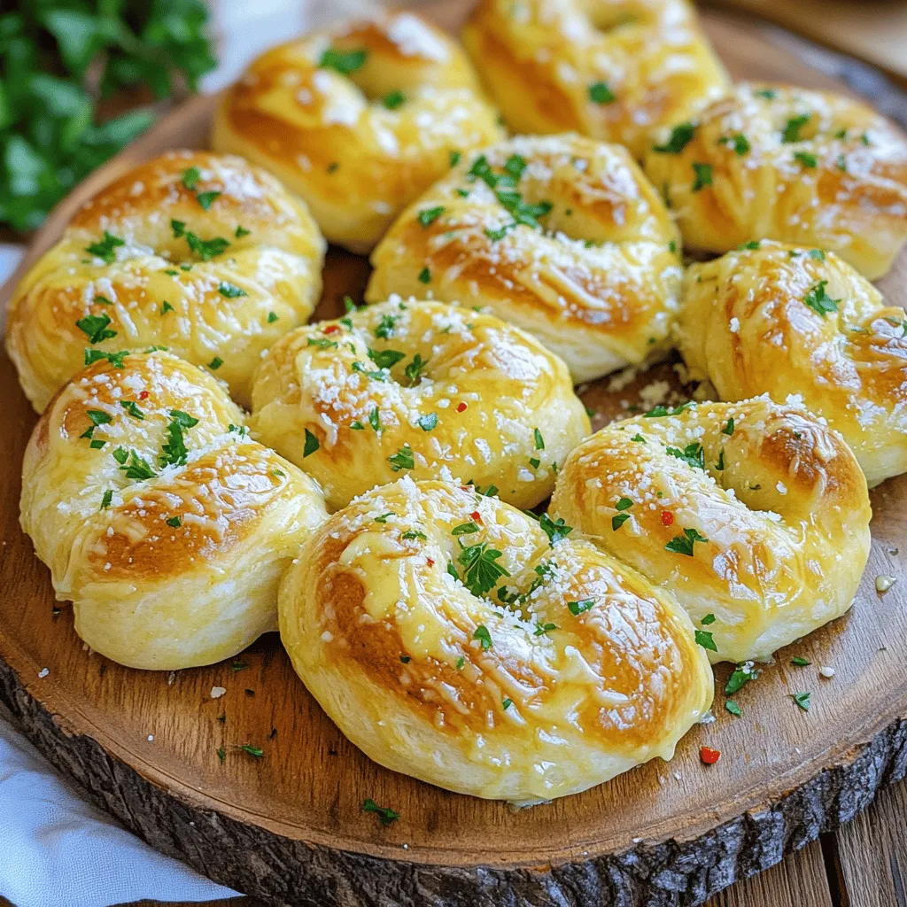 - 1 package (1 lb) pizza dough - 1/2 cup unsalted butter, melted - 4 cloves garlic, finely minced - 1 teaspoon dried oregano - 1 teaspoon dried parsley - 1/2 teaspoon red pepper flakes (optional) - Salt and freshly cracked black pepper to taste - Freshly grated Parmesan cheese - Fresh parsley, freshly chopped for garnish To make buttery garlic knots, you need a few key ingredients. First, you will need pizza dough. You can buy it or make it yourself. Next, unsalted butter helps create that rich flavor. Minced garlic adds a punch that everyone loves. Now, let’s talk about herbs. Dried oregano and parsley bring out the taste of the garlic. If you enjoy a bit of heat, add red pepper flakes. It’s optional, but I recommend trying it. Don’t forget the toppings! Salt and black pepper give your knots a nice finish. Freshly grated Parmesan cheese adds a cheesy touch. Finally, sprinkle some fresh parsley on top for color and freshness. These ingredients come together to make buttery garlic knots easy and fun to prepare. Every bite will be full of flavor! First, preheat your oven to 375°F (190°C). This step is key for getting the right texture when baking. Next, line a baking sheet with parchment paper. This makes cleanup easy and helps the knots not stick. On a lightly floured surface, roll out your pizza dough into a rectangle. Aim for a thickness of about 1/4 inch. This helps the knots bake evenly and stay soft inside. Once the dough is rolled out, grab a sharp knife or pizza cutter. Cut the dough into strips that are about 1 inch wide and 6 inches long. Now it’s time to twist the strips into knots! Take each strip, twist it, and tuck the ends underneath. This keeps them from coming undone. Place each knot on the prepared baking sheet, leaving some space between them. This gap helps them bake evenly. In a small bowl, mix together the melted butter and minced garlic. Add dried oregano, dried parsley, and a pinch of salt and pepper. If you like it spicy, toss in red pepper flakes too. Stir until everything is well mixed. Use a pastry brush or the back of a spoon to coat each knot with this buttery mixture. Generously cover each knot for the best flavor. Now it’s time to bake! Place your baking sheet in the preheated oven. Bake the knots for about 15-20 minutes. You want them to turn golden brown and smell amazing. As soon as they are out of the oven, sprinkle freshly grated Parmesan cheese over the hot knots. This cheese melts into the butter, making each bite creamy and delicious. Add a sprinkle of freshly chopped parsley for a pop of color before serving. Using homemade pizza dough gives you control over flavors. You can add herbs or spices right into the dough. Store-bought dough is quick and easy. It saves time for busy cooks. When rolling out the dough, keep it even. Aim for about a 1/4 inch thick. This ensures all knots bake evenly. You can boost flavor by adding herbs. Try thyme, basil, or rosemary. Just a pinch can make a big difference! Adjust the butter mixture too. Add more garlic for a strong taste or less for a milder one. Red pepper flakes add heat. Use them if you like a little kick. Serve garlic knots on a wooden platter. Their golden color pops against the wood. Drizzle extra garlic butter over the top. This adds shine and flavor. Sprinkle fresh parsley for a bright touch. Pair the knots with marinara sauce for dipping. This adds a fun element to your meal. {{image_4}} You can make your garlic knots even better by adding cheese. Use mozzarella or cheddar for a gooey center. First, take a piece of dough and flatten it. Add a small cube of cheese in the center. Then fold the dough over the cheese and twist it into a knot. Baking time changes a bit when you add cheese. Keep the temperature at 375°F (190°C). Bake for about 20 to 25 minutes. Check for a golden color and melted cheese peeking out. For a kick, add some heat with jalapeños. Chop them finely and mix them into the garlic butter. You can also use crushed red pepper flakes for extra spice. When adding spicy elements, balance the heat with creamy toppings. A dollop of sour cream or a side of ranch helps cool the spice. Making garlic knots gluten-free is simple. Use gluten-free pizza dough available at most stores. You can also make your own with gluten-free flour. For vegan knots, choose dairy-free butter and skip the cheese. Make sure all seasonings are vegan-friendly. This way, everyone enjoys these tasty treats! To keep your garlic knots fresh, place them in an airtight container. This will help seal in moisture and flavor. If you have a lot left, you can also wrap them in plastic wrap. Store the container in the fridge. They stay fresh for about 3 days. After that, they may dry out or lose flavor. You can reheat garlic knots in different ways. The oven is the best choice. Preheat it to 350°F (175°C). Place the knots on a baking sheet and heat for about 5-7 minutes. This keeps them warm and crispy. You can also use a microwave. Heat them for 20-30 seconds. However, this method may make them a bit soft. An air fryer is another great option. Set it to 350°F (175°C) and cook for about 3-4 minutes. This method brings back their crunch. Freezing garlic knots is easy. First, let them cool completely. Then, place them in a freezer-safe bag or container. Be sure to remove as much air as possible. They can last up to 2 months in the freezer. When you want to eat them, take them out and let them thaw in the fridge overnight. After that, you can reheat them using any of the methods mentioned above. Enjoy the same great taste as fresh! To reheat garlic knots, use the oven for the best results. Preheat your oven to 350°F (175°C). Place the knots on a baking sheet. Heat for about 10 minutes. This keeps them soft and warm. You can also use the microwave, but the knots may turn chewy. Cover them with a damp paper towel to help keep moisture. Yes, you can make the dough ahead of time. If you want to refrigerate it, wrap it tightly in plastic wrap. It can last for 2 days in the fridge. You can also freeze the dough. Just put it in a freezer bag. It will last for about a month. Thaw it in the fridge overnight before using. Buttery garlic knots pair well with many dishes. Serve them with marinara sauce for dipping. They also complement pasta dishes, soups, and salads. You can enjoy them as a snack or side dish. They are great with a cheese platter too. Buttery garlic knots are tasty but not the healthiest option. They are high in calories and carbs. One knot has about 120 calories. The butter adds fat, but you can use less. Consider adding whole wheat dough for more fiber. Enjoy them in moderation for a balanced diet. You will know the knots are done when they turn golden brown. They should smell fragrant and slightly crispy on the edges. You can also check the bottom. It should be brown and firm. If they look pale, they need more time in the oven. Keep an eye on them as they bake! In this article, I detailed how to make buttery garlic knots from start to finish. We explored the main ingredients, shaping the dough, and baking tips. I also shared delicious variations and storage methods to keep your knots fresh. Remember, cooking is fun! You can always tweak the recipe to suit your taste. Try new flavors and enjoy every bite. Make these knots for your next gathering, and I bet they'll be a hit!