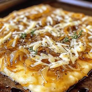 To make Caramelized Onion Gruyere Flatbread, gather these simple ingredients. You will need two large onions, olive oil, sugar, and sea salt. Also, grab a cup of shredded Gruyere cheese and some fresh thyme leaves. Lastly, use a ready-made flatbread or pizza dough to create the base. - Onions: They add sweetness and depth. Caramelizing them brings out their natural sugars. - Olive Oil: This helps cook the onions and adds flavor. Use extra virgin for the best taste. - Sugar: A small bit boosts the caramelization. It helps the onions turn golden brown. - Gruyere Cheese: This cheese melts beautifully. It has a creamy texture and rich flavor. - Thyme: Fresh thyme adds a nice herbal touch. It balances the sweetness of the onions. For a little extra flair, try drizzling balsamic glaze over the flatbread. It adds a sweet and tangy kick. You can also use different herbs or spices to suit your taste. Adding cooked proteins or veggies can make this flatbread a meal. First, slice the onions thinly. Use two large onions for the best flavor. Heat two tablespoons of olive oil in a large skillet over medium heat. When the oil is hot, add the sliced onions. Sprinkle with a pinch of sea salt to help them soften. Sauté the onions for about ten minutes. Stir them often. They will start to become translucent. Next, add one teaspoon of sugar. This helps the onions caramelize faster. Cook for an additional fifteen to twenty minutes. Keep stirring until the onions turn a golden brown. This rich color means they are fully caramelized. Remove the skillet from heat and let the onions cool slightly. While your onions cool, preheat your oven to 425°F (220°C). On a baking sheet or pizza stone, place your ready-made flatbread or rolled-out pizza dough. Aim for your desired thickness. Spread the caramelized onions evenly over the flatbread. Leave a little space around the edges for a crust. Now, take one cup of shredded Gruyere cheese and sprinkle it generously over the onions. Add one tablespoon of fresh thyme leaves or one teaspoon of dried thyme. Finally, season with freshly cracked black pepper to taste. Place your assembled flatbread in the preheated oven. Bake for twelve to fifteen minutes. Look for melted and bubbly cheese. The edges of the flatbread should be golden brown and crispy. Once baked, remove the flatbread from the oven. Allow it to cool for a few minutes. Then, slice it into wedges or squares for serving. For an extra touch, drizzle balsamic glaze on top. This adds a sweet and tangy flavor that will make your dish even more delightful. Caramelizing onions is an art. Start on medium heat. This gives you control. You want the onions to soften first. Stir them often. Add a pinch of sea salt to help them sweat. After about 10 minutes, sprinkle the sugar. This will help them turn golden brown. Keep cooking for 15-20 more minutes. Watch carefully to avoid burning. The goal is a rich, deep color. This brings out that sweet flavor that makes your flatbread shine. For a perfect melt, shred your Gruyere cheese finely. This helps it melt evenly. Spread it generously over the onions. Don’t skimp here! The cheese should cover the onions well. Bake the flatbread at 425°F (220°C). This hot temperature helps the cheese get bubbly and golden. Check your flatbread after 12 minutes. You want the edges crispy and the cheese melted. If you see any brown spots, it's ready! Slice the flatbread into wedges for easy sharing. Serve it warm for the best taste. A drizzle of balsamic glaze adds a nice touch. It gives a sweet and tangy flavor. You can also pair it with a light salad. This adds freshness to your meal. Enjoy your flatbread with friends or family for a delightful treat! {{image_4}} You can switch the Gruyere cheese for other types. Try mozzarella for a milder flavor. Goat cheese adds a nice tang. If you want a stronger taste, use aged cheddar. Each cheese will give a different twist to your flatbread. Want to make it heartier? Add proteins like shredded chicken or crumbled bacon. You can also toss in vegetables like spinach or mushrooms. They mix well with the sweet onions and cheese. Just sauté them before adding to the flatbread for the best flavor. For a gluten-free flatbread, use a gluten-free dough. Many brands offer ready-made options now. You can also use cauliflower crust as a fun alternative. Just make sure to bake it well so it holds up to the toppings. To keep your flatbread fresh, store it in an airtight container. Use parchment paper to separate layers if stacking. This method helps maintain the crispy texture. You can keep it in the fridge for up to three days. If you plan to eat it later, wrap it tightly in plastic wrap before placing it in the container. To reheat your flatbread, preheat the oven to 350°F (175°C). Place the flatbread on a baking sheet. Heat for about 8-10 minutes. This method keeps it crispy and melts the cheese nicely. You can also use a toaster oven if you prefer a quick option. Avoid microwaving, as it may make the flatbread soggy. You can freeze the flatbread if you have leftovers. First, let it cool completely. Wrap it tightly in plastic wrap, then place it in a freezer-safe bag. It can last up to two months in the freezer. When ready to eat, thaw it overnight in the fridge. Reheat it in the oven for the best texture. Yes, you can use other types of onions. Yellow onions are sweet and work well. Red onions add color and a mild taste. White onions are sharp and can brighten the dish. Each type gives a unique flavor, so feel free to mix them. Gruyere cheese is great for this flatbread. It melts beautifully and has a nutty taste. You can also try mozzarella for a mild flavor or fontina for more creaminess. Cheddar adds a sharp kick, while goat cheese gives a tangy twist. Experiment with what you like best! You can prepare the onions a day ahead. Just caramelize them and store in the fridge. When ready to bake, spread them on the flatbread with cheese. This saves time and lets the flavors blend. You can also assemble the flatbread and keep it in the fridge before baking. Just remember to bake it fresh for the best taste! In this article, we covered the essential ingredients and step-by-step process for making flatbread. You learned how to prepare onions and achieve the best cheese melt. We also explored variations, tips for serving, and storage methods. With these insights, you can create a tasty flatbread your friends will love. Experiment with different ingredients and enjoy your cooking journey!