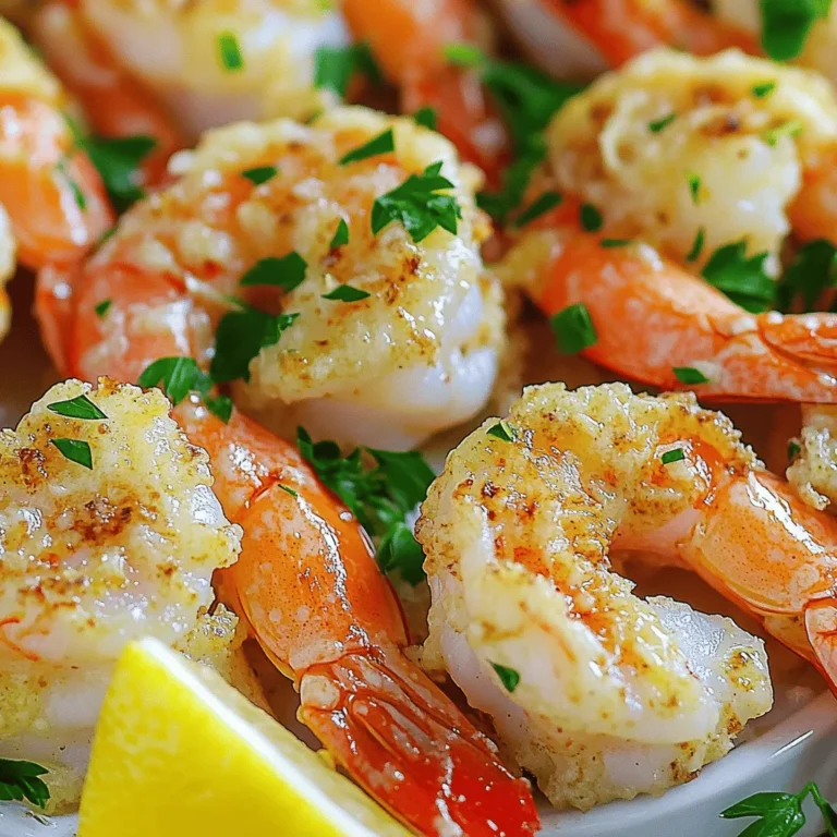 - Fresh shrimp: Use 1 pound of large, peeled, and deveined shrimp. Look for shrimp with a nice pink color and firm texture. Fresh shrimp will give the best taste. - Seasoning and herbs: - 3 tablespoons extra virgin olive oil - 4 cloves garlic, finely minced - 1 teaspoon smoked paprika - 1 teaspoon Italian herb seasoning blend - Sea salt and cracked black pepper to taste - Additional garnishes: - 2 tablespoons fresh parsley, finely chopped for garnish - Lemon wedges to add a zesty finish These ingredients work together to create a tasty dish. The garlic adds depth, while the Parmesan gives a lovely crunch. The lemon brightens each bite. To start, you need to make a tasty marinade. In a mixing bowl, add: - 3 tablespoons extra virgin olive oil - 4 cloves garlic, finely minced - 1 teaspoon smoked paprika - 1 teaspoon Italian herb seasoning blend - Sea salt and cracked black pepper to taste Whisk these ingredients together. This blend of oil, spices, and garlic gives shrimp a rich flavor. Minced garlic is key. It adds a strong and aromatic punch. Fresh garlic brings warmth and depth to your dish. Next, it's time to marinate the shrimp. Use 1 pound of large, peeled, and deveined shrimp. Toss the shrimp in the marinade, ensuring each piece is coated. Cover the bowl with plastic wrap. Let it sit at room temperature for about 15 minutes. This process helps the shrimp soak up all the wonderful flavors. While the shrimp marinates, preheat your air fryer to 400°F (200°C). This step is crucial for even cooking. If your air fryer is different, check its manual. Adjust the temperature as needed to match the recipe. After marinating, sprinkle 1/2 cup of freshly grated Parmesan cheese over the shrimp. Toss gently to coat each piece. Now, arrange the shrimp in a single layer in the air fryer basket. Avoid overcrowding for the best results. Depending on your air fryer size, you might need to cook in two batches. Cook the shrimp for 6-8 minutes. They should turn a lovely pink color when done. Shake the basket halfway through to ensure even cooking. Once cooked, carefully remove the shrimp from the air fryer. Sprinkle with 2 tablespoons of finely chopped fresh parsley. This adds a pop of color. Serve the shrimp hot with lemon wedges on the side. Guests can squeeze lemon juice over the dish for a zesty finish. To ensure shrimp stay tender, choose large shrimp. They cook evenly and stay juicy. Always peel and devein shrimp for the best flavor. Marinate them for at least 15 minutes. This allows flavors to soak in and enhances taste. Avoid cooking shrimp too long. They can become rubbery and tough. Cook for 6-8 minutes, checking for a pink color to know they’re done. You can add more flavor with herbs and spices. Try adding cayenne for a bit of heat or lemon zest for freshness. Fresh herbs like basil or cilantro can also brighten the dish. Feel free to adjust spices based on your taste. If you love garlic, add an extra clove. For a richer flavor, use aged Parmesan or a mix of cheeses. For air frying, I recommend models with good reviews, like the Cosori or Ninja. Both have great temperature control. Use kitchen utensils like tongs for flipping shrimp. A mixing bowl is essential for the marinade. A spatula helps with serving. A good cutting board makes prep easy. Having these tools will make cooking much smoother. {{image_4}} For a kick, try spicy seasonings. Add cayenne pepper to the marinade. You can also use red pepper flakes for a milder heat. Both options will give the shrimp a nice zing. You can also switch up the cheese. Instead of Parmesan, try Pecorino Romano for a sharper flavor. Or, use a blend of cheeses for more depth. Each cheese will give a unique twist to your dish. If you need gluten-free options, check your spices. Most spices are safe, but always read labels. You can also use gluten-free breadcrumbs instead of cheese for crunch. For low-carb or keto-friendly approaches, skip the breadcrumbs and use more cheese. You can replace regular olive oil with avocado oil for added health benefits. This keeps your meal tasty while staying on track with your diet. To make your meal complete, serve shrimp with sides like rice or grilled veggies. A fresh salad also pairs well. These sides balance the rich flavors of the shrimp. For drinks, white wine works best. A crisp Sauvignon Blanc or a light Pinot Grigio complements the garlic and Parmesan. If you prefer non-alcoholic drinks, try sparkling water with lemon. It refreshes the palate beautifully. To keep leftover shrimp fresh, put them in an airtight container. Store the container in the fridge. Leftover shrimp stays good for up to two days. If you want to save shrimp for longer, freezing is a great option. Place the shrimp in a freezer bag and remove as much air as you can. This helps prevent freezer burn. They can last for up to three months in the freezer. To enjoy your shrimp again, reheating must be done right. The air fryer works best for this. Set the air fryer to 350°F (175°C) and heat the shrimp for about 3-4 minutes. This keeps them crispy. You can also use the oven if you don’t have an air fryer. Just place the shrimp on a baking sheet and warm them at 350°F (175°C) for 5-7 minutes. Avoid using the microwave, as it can make shrimp rubbery. Keeping an eye on them helps to ensure they don't overcook. Enjoy your shrimp hot and crispy! You should cook shrimp in an air fryer for about 6 to 8 minutes. The shrimp will turn pink and opaque when done. Make sure to shake the basket halfway through to ensure even cooking. This helps the shrimp get crispy all over. Yes, you can use frozen shrimp. However, thaw them first. Place the shrimp in a bowl of cold water for about 10-15 minutes. Once thawed, pat them dry before marinating. This step helps the marinade stick better. If you need a substitute for Parmesan cheese, try using Pecorino Romano. It has a similar flavor but is saltier. You could also use nutritional yeast for a dairy-free option. It adds a cheesy flavor without milk products. You can tell shrimp are cooked when they turn a bright pink color. The flesh should be opaque and firm. If they curl tightly, it's a sign they're done. Avoid overcooking, as this can make them tough. Yes, you can use this marinade for other proteins. Chicken breast or fish fillets work well. Just adjust the cooking time. Chicken may take longer, while fish might cook faster. Always check for doneness to ensure safe eating. This blog post covered everything you need to make delicious air-fried shrimp. We explored the key ingredients and their roles, then walked through each step for perfect shrimp. I shared tips for cooking and seasoning enhancements, along with great serving ideas. In closing, using an air fryer for shrimp makes cooking easy and tasty. With these tools and techniques, you’ll impress anyone at the table. Enjoy your shrimp journey!