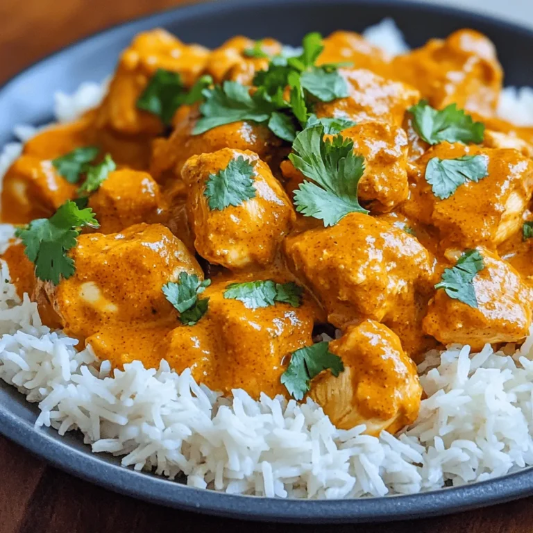 - 2 lbs boneless, skinless chicken thighs - 1 large onion, finely chopped - 4 cloves garlic, minced - 1 tablespoon fresh ginger, grated - 1 can (15 oz) tomato sauce - 1 cup coconut milk - 4 tablespoons butter - 2 tablespoons garam masala - 1 tablespoon ground cumin - 1 tablespoon ground coriander - 1 teaspoon turmeric powder - 1 teaspoon chili powder - Salt and pepper - Fresh cilantro for garnish - Cooked basmati rice or warm naan bread for serving To make slow cooker butter chicken, gather these ingredients first. The chicken thighs provide a rich and tender base. The onion, garlic, and ginger add deep flavor. Tomato sauce and coconut milk create a creamy, savory sauce. The blend of spices, including garam masala and turmeric, brings warmth to each bite. Use fresh cilantro as a garnish. It adds a bright touch. Serve the dish over fluffy basmati rice or with warm naan bread. This makes every meal feel special. Whether for family or friends, slow cooker butter chicken is sure to impress. Start by adding the finely chopped onion, minced garlic, and grated ginger into your slow cooker. Mix them gently to combine. This blend gives the dish its base flavor. Next, layer the bite-sized chicken thigh pieces over the aromatics. Spread them out evenly to help them cook well. In a separate bowl, whisk together the tomato sauce, coconut milk, and butter pieces. Add the spices: garam masala, ground cumin, ground coriander, turmeric powder, chili powder, salt, and pepper. Mix until smooth. This sauce is rich and creamy, perfect for coating the chicken. Carefully pour the sauce over the chicken in the slow cooker. Make sure all the chicken pieces are coated in the sauce. Cover the slow cooker with its lid. Set it to cook on low for 6-7 hours or on high for 3-4 hours. The chicken should be tender and fully cooked when done. After cooking, use a wooden spoon to gently shred the chicken inside the slow cooker. Mix it into the sauce for a unified dish. Before serving, taste the curry. Adjust the seasoning with more salt, pepper, or chili powder if needed. Enjoy your delicious butter chicken over basmati rice or with warm naan bread! To boost the flavor of your butter chicken, consider adjusting the spices. If you want more heat, add extra chili powder. For a milder taste, cut back on it. Fresh herbs can also brighten the dish. Try adding chopped cilantro or a squeeze of lime juice just before serving. This adds a fresh twist and enhances the overall taste. When you're ready to serve, shredding the chicken is easy. Use a wooden spoon to break it apart in the slow cooker. It should fall apart nicely after cooking. For the sauce, you may want it thicker. If so, let it cook a bit longer with the lid off. This helps the sauce reduce and become richer. For a complete meal, serve butter chicken with basmati rice or warm naan bread. Both options soak up the delicious sauce well. For presentation, add a sprinkle of chopped cilantro on top. This not only looks nice but adds a pop of color. A well-plated dish makes the meal even more inviting. {{image_4}} You can switch chicken thighs for chicken breasts. Breasts are leaner and cook faster. This swap works well but may change the dish's richness. For a dairy-free option, use almond milk or cashew cream instead of coconut milk. These alternatives keep the dish creamy. They also add a different flavor twist. Try adding vegetables like spinach or peas to the dish. Spinach adds color and nutrients. Peas bring a sweet pop and a nice texture. You can toss them in during the last hour of cooking. You can also experiment with spices. Add a pinch of cinnamon for warmth. Try cardamom for a floral note. Each spice brings new life to the dish. Adjust the ingredients based on how many people you serve. For larger groups, double the chicken and sauce. If you cook more, you may need extra time. If you need fewer servings, cut the recipe in half. Cooking time stays the same, but check the chicken for doneness sooner. Always ensure it reaches a safe temperature. To keep your leftover slow cooker butter chicken fresh, follow these tips: - Let it cool to room temperature. - Transfer it to an airtight container. - Store it in the fridge. When stored this way, it lasts for about 3 to 4 days. Always check for any off smells or changes in texture before eating. Freezing butter chicken is simple and keeps it tasty. Here’s how: - Allow the dish to cool completely. - Place it in a freezer-safe container or bag. - Label it with the date for easy tracking. It can last in the freezer for about 2 to 3 months. For reheating, move it to the fridge overnight to thaw. To reheat, warm it in a pot on the stove over low heat. Stir often until heated through. You can also use a microwave, but stir halfway for even heating. Enjoy your delicious butter chicken anytime! Butter chicken, or murgh makhani, comes from India. It has a rich, creamy sauce. The dish features tender chicken in a blend of spices. This dish combines flavors of garlic, ginger, and spices like garam masala. It is mildly sweet and slightly tangy from tomatoes. Butter chicken pairs well with rice or naan. It has become popular worldwide for its taste and comfort. Yes, you can make butter chicken in a regular pot or instant pot. For the stovetop method, cook the onion, garlic, and ginger first. Add the chicken and brown it slightly. Then, pour in the sauce and simmer until cooked. In an instant pot, use the sauté function first, then cook on high pressure for about 10 minutes. This way, you still get that great flavor. To spice up your butter chicken, add more chili powder. You can also include fresh green chilies or cayenne pepper. Start with a small amount and taste as you go. This lets you control the heat. Another option is to add a pinch of black pepper for extra kick. Remember, balancing spice is key to keeping it tasty. Yes, you can use pork or lamb instead of chicken. Cut the meat into bite-sized pieces. Adjust the cooking time based on the meat choice. Pork generally cooks in the same time as chicken, while lamb may need a bit longer. Ensure that all meat is tender and fully cooked before serving. This way, you can enjoy the rich sauce with different flavors. In this post, we covered how to make delicious butter chicken with easy steps and ingredients. You learned about preparing aromatics, making the sauce, and cooking the chicken. I shared tips for flavor, consistency, and serving. You can even switch up ingredients or try different cooking methods. Remember, storing your leftovers properly helps keep the dish fresh. Enjoy exploring this recipe, and don’t be afraid to experiment! Butter chicken is not just a meal; it's a celebration of flavor.