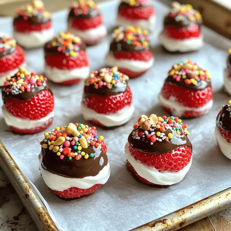 Choose ripe strawberries. Look for bright red color and firm texture. Avoid any that are soft or have dark spots. Fresh strawberries taste best. Wash them gently under cool water. Pat them dry with a paper towel. Drying them helps the yogurt stick better. Greek yogurt works great for this recipe. It is thick and creamy. You can also use flavored yogurt for extra taste. Vanilla or strawberry flavors add fun twists. If you choose flavored yogurt, skip the honey or maple syrup. The yogurt will already have sweetness. You can use honey or maple syrup to sweeten your yogurt. If you want a richer taste, use dark chocolate chips. They add a nice contrast to the sweet yogurt. Milk chocolate is sweeter and can be a good substitute. Add coconut oil to the chocolate. This makes it smooth and easy to dip. Start by rinsing your fresh strawberries under cool water. This step is key to removing any dirt. After rinsing, gently pat each strawberry dry with a paper towel. Make sure they are completely dry. This helps the yogurt stick better. In a mixing bowl, combine one cup of Greek yogurt with one tablespoon of honey or maple syrup, if you want extra sweetness. Whisk or stir until the yogurt is smooth and creamy. This creamy base pairs so well with the strawberries. Now, take a baking sheet and line it with parchment paper. This makes it easy to remove the yogurt bites later. Dip each strawberry into the yogurt mixture, covering it well. Let any excess yogurt drip off and place the strawberries on the lined sheet. Freeze the coated strawberries for about one to two hours. They should feel firm when you touch them. While the strawberries freeze, it’s time to melt the chocolate. In a microwave-safe bowl, add half a cup of dark chocolate chips and one tablespoon of coconut oil. Heat in the microwave, checking every 30 seconds. Stir until the chocolate is fully melted and shiny. This mixture will coat the strawberries beautifully. Once the strawberries are frozen, take them from the freezer. Dip each yogurt-coated strawberry into the melted chocolate, letting the excess chocolate drip off. Place them back on the parchment paper. If you like, add crushed nuts or colorful sprinkles on top of the chocolate while it’s still wet. This adds a nice look and crunch. Return the chocolate-dipped strawberries to the freezer for another 30 minutes. This allows the chocolate coating to fully harden. Once they are set, you can enjoy your tasty treats! To get the best yogurt coating, start with dry strawberries. Water can make the yogurt slide off. Use a bowl for mixing your yogurt. If you want it sweeter, add honey or maple syrup. Mix until it’s smooth. Dip each strawberry fully in the yogurt. Let excess yogurt drip off before placing them on the baking sheet. You can melt chocolate in two ways. The microwave is quick. Place chocolate chips in a bowl with coconut oil. Heat it in 30-second bursts. Stir between each burst until smooth. A double boiler is another choice. Place a heat-safe bowl over simmering water. Stir the chocolate until it melts evenly. Both methods work well; pick one that suits you best. Add fun flavors to your yogurt bites. Try flavored Greek yogurt for a twist. You can also blend in spices like cinnamon or vanilla. For a crunchy texture, add crushed nuts. Colorful sprinkles make them festive and appealing. These small changes can make your treats stand out. Enjoy experimenting with flavors! {{image_4}} You can easily change the yogurt flavor. Try fruity options like strawberry, blueberry, or vanilla. Each adds its own fun taste. You can also use flavored Greek yogurt for a creamier feel. For sweetness, honey and maple syrup work well. You can skip sweeteners too if your yogurt is already sweet. The type of chocolate can change your bites. Dark chocolate brings a rich taste. Milk chocolate is sweeter and loved by kids. White chocolate is another option if you want a mild flavor. You can even mix chocolates for a fun twist. Just remember to adjust the coconut oil to match. Garnishing adds flair and taste. Crushed nuts like almonds or pistachios give a nice crunch. Colorful sprinkles make them festive and fun. You can even try coconut flakes or mini chocolate chips. Each garnish brings a new look and taste. Get creative and use what you love! To freeze your chocolate-dipped strawberry yogurt bites, start by placing them on a baking sheet. Use parchment paper to prevent sticking. Freeze the bites for about 30 minutes until the chocolate is firm. This helps keep their shape and makes them easy to store. After freezing, transfer the bites to an airtight container or a freezer bag. This way, they'll stay fresh and tasty. Store leftovers in an airtight container in the freezer. This keeps the yogurt bites from getting freezer burn. Make sure to separate layers with parchment paper if you stack them. This method helps prevent them from sticking together. They can stay fresh for up to a week. If you want to enjoy them later, just take out what you need. To keep your chocolate-dipped strawberry yogurt bites fresh, avoid leaving them out at room temperature. Take only what you plan to eat. If you want to serve them at a party, keep them on ice. This keeps them cold and enjoyable for longer. For a fun twist, try adding different toppings, like crushed nuts or sprinkles, right before serving. This adds color and crunch that everyone will love! Yes, you can use frozen strawberries. However, they may lose some shape. Thaw them completely before coating. This helps the yogurt stick better. These chocolate-dipped yogurt bites last up to one week in the freezer. Keep them in an airtight container to prevent freezer burn. This way, they stay fresh and tasty. Absolutely! You can make these yogurt bites a day or two before your party. Just store them in the freezer until you are ready to serve. They are always a hit at gatherings. Serve these bites on a fancy platter for a fun touch. You can also drizzle extra melted chocolate on top for flair. Pair them with fresh fruits or nuts for a variety of textures and tastes. You now know how to make tasty chocolate-dipped yogurt bites with fresh strawberries. We explored selecting the best strawberries and choosing yogurt and sweeteners. I shared step-by-step instructions to prepare, coat, and freeze your treats. We also discussed tips for perfecting the yogurt coating and personalizing your bites. Enjoy experimenting with flavors and storage tips to keep your bites fresh. Make these treats your own and impress family and friends!