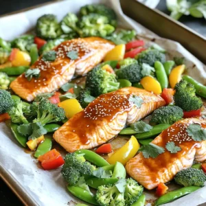 - 4 salmon fillets (about 6 ounces each) - 2 cups broccoli florets - 1 cup bell peppers, sliced (mix of red and yellow for color) - 1 cup snap peas, trimmed - 3 tablespoons sweet chili sauce - 2 tablespoons olive oil - 2 cloves garlic, minced - 1 teaspoon ginger, freshly grated - Salt and black pepper to taste - Sesame seeds for garnish - Fresh cilantro leaves, chopped for garnish This recipe uses simple measurements. Each salmon fillet is about 6 ounces. You need 2 cups of broccoli, 1 cup of sliced bell peppers, and 1 cup of snap peas. The sauce calls for 3 tablespoons of sweet chili sauce and 2 tablespoons of olive oil. You’ll also need 2 cloves of garlic and 1 teaspoon of ginger for flavor. Don’t forget salt and black pepper! Fresh ingredients make a big difference in flavor. Fresh salmon gives a nice texture and taste. When you pick vibrant veggies, they add color and crunch. For herbs like cilantro, fresh is best; it enhances the dish. Using fresh garlic and ginger boosts the aroma and taste. Always choose the best quality you can find, as it brings out the dish's full potential. First, set your oven to 400°F (200°C). This heat cooks the salmon and veggies just right. Next, line a large baking sheet with parchment paper. This step keeps your food from sticking and makes cleanup easy. In a small bowl, mix together the sweet chili sauce, olive oil, garlic, and ginger. This mix gives the salmon a sweet and spicy flavor. Don’t forget to add a pinch of salt and black pepper. Whisk it well until it blends together smoothly. Now it’s time to set up your baking sheet. Place the salmon fillets on one side of the sheet. Use a brush or spoon to coat the tops with half of the sweet chili marinade. This gives the fish great flavor. In another bowl, combine broccoli, bell peppers, and snap peas. Drizzle the rest of the marinade over them and toss well. This ensures every veggie gets coated. Transfer the veggies to the other side of the baking sheet, next to the salmon. This creates a colorful and inviting dish. Slide the baking sheet into the oven. Roast everything for about 15-20 minutes. Keep an eye on the salmon. It should flake easily with a fork when done. The veggies should stay tender yet crisp, giving you the best texture. When you take it out of the oven, sprinkle sesame seeds and cilantro over the dish. This adds a nice touch to both flavor and look. Enjoy your tasty meal! To cook salmon well, start by choosing fresh fillets. Look for firm, bright fish. When cooking, keep an eye on the time. Bake at 400°F for 15-20 minutes. Check doneness by gently flaking with a fork. The fish should look opaque, not raw. If you want a crispy top, broil the salmon for the last few minutes. You can mix and match vegetables in this recipe. Carrots, zucchini, or asparagus work well too. Feel free to use what you have on hand. Just remember to cut them to similar sizes for even cooking. Keep the colors bright for a beautiful dish. A rainbow of veggies adds fun and flavor. For extra flavor, add a splash of lime juice or zest. You can also sprinkle some red pepper flakes for heat. If you love herbs, add fresh dill or basil. A bit of soy sauce can deepen the taste too. Experiment with flavors to make the dish your own! {{image_4}} You can swap salmon for other proteins. Try chicken breast for a leaner choice. Shrimp also works great. Just adjust the cooking time. Fish like tilapia or cod can replace salmon easily. They will soak up the sweet chili sauce, too. Using seasonal veggies keeps your dish fresh and fun. In spring, add asparagus or peas. Summer brings zucchini and corn. In fall, try butternut squash or Brussels sprouts. During winter, root veggies like carrots and parsnips shine. Mix and match based on what’s in season. Want a kick? Add red pepper flakes to your marinade. For milder taste, use less chili sauce. You can also mix in a bit of honey for sweetness. This balance keeps your meal enjoyable for everyone. Adjust the heat to fit your family’s taste. After cooking, let the salmon and veggies cool for about 30 minutes. Place them in an airtight container. Store in the fridge for up to 3 days. This keeps the flavors fresh and ready to enjoy again. To freeze, separate the salmon from the veggies. Wrap each salmon fillet in plastic wrap and foil. Place the veggies in a freezer-safe bag. This way, they don’t stick together. You can freeze them for up to 3 months. Remember to label the bags with the date. To reheat, place the salmon and veggies on a baking sheet. Preheat your oven to 350°F (175°C). Bake for about 10-15 minutes until heated through. This keeps the salmon moist and the veggies crisp. You can also use a microwave. Heat in short bursts, checking often to avoid overcooking. Enjoy your tasty meal again! Yes, you can use frozen salmon. Just make sure to thaw it first. I suggest placing it in the fridge overnight. If you're short on time, you can also run it under cold water for quicker thawing. Once thawed, follow the same steps in the recipe. The sweet chili sauce will still work well with frozen salmon. The best sweet chili sauce is one that balances sweetness and heat. Look for brands with natural ingredients. I like sauces that have a little garlic and vinegar for extra flavor. You can also make your own if you prefer. Just mix sugar, vinegar, chili flakes, and garlic. You can tell salmon is fully cooked when it flakes easily with a fork. This means it is tender inside. The color should change to a light pink. If you have a food thermometer, aim for 145°F (63°C) in the thickest part. Keep an eye on it while roasting to avoid overcooking. Absolutely! You can swap out the broccoli, bell peppers, and snap peas for your favorites. Carrots, zucchini, or asparagus work great too. Just make sure to cut them into similar sizes for even cooking. You can also add more veggies if you like a colorful plate. In this post, we explored key ingredients, step-by-step instructions, and helpful tips for cooking salmon. We discussed the importance of fresh ingredients and provided ideas for variations and storage. You now have everything you need for a delicious meal. Remember, cooking is fun, so experiment and make it your own. Enjoy your tasty dish, and don't hesitate to share your results!