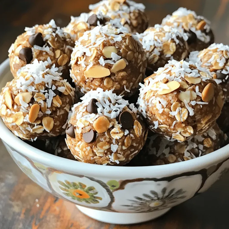Here is what you will need to make these tasty bites: - 1 cup rolled oats - 1/2 cup creamy almond butter - 1/4 cup honey or pure maple syrup - 1/4 cup unsweetened shredded coconut - 1/4 cup dark chocolate chips - 1/4 cup chopped almonds - 1 teaspoon pure vanilla extract - Pinch of sea salt You can swap some ingredients if you need to: - Use peanut butter instead of almond butter for a different taste. - Maple syrup can replace honey if you want a vegan option. - Try sweetened coconut if you prefer a sweeter bite. - Any chocolate chips can work; dark, milk, or even white chocolate. - If you don’t like almonds, use walnuts or pecans for crunch. These bites are not just tasty; they are also good for you. - Each bite has healthy fats from the almond butter and almonds. - Rolled oats provide fiber, which helps keep you full. - The honey or maple syrup gives a quick energy boost. - Dark chocolate adds antioxidants, making these bites a sweet treat you can feel good about. Each serving, about one bite, has roughly: - Calories: 100-120 - Protein: 3g - Carbohydrates: 12g - Fat: 5g Enjoy these bites as a snack or a quick breakfast! Start with a large mixing bowl. Add 1 cup rolled oats, 1/2 cup creamy almond butter, and 1/4 cup honey or maple syrup. Use a sturdy spatula to mix well. This step is key. Make sure the oats get coated and the mix feels sticky. If it’s too dry, add more almond butter. Now it’s time for fun! Add 1/4 cup unsweetened shredded coconut, 1/4 cup dark chocolate chips, and 1/4 cup chopped almonds. Don’t forget 1 teaspoon pure vanilla extract and a tiny pinch of sea salt. Stir everything together until it blends nicely. This mix gives you that Almond Joy taste! With clean hands, scoop out portions and roll them into 1-inch balls. Place each ball on a parchment-lined baking sheet. Once you’re done, chill them in the fridge for at least 30 minutes. This helps them firm up. After chilling, store the bites in an airtight container. Enjoy your tasty, no-bake treats! To get the right texture, mix the wet and dry ingredients well. The rolled oats should stick together. If the mixture feels dry, add a bit more almond butter. This small change helps create a soft and chewy bite. Aim for a dough-like consistency. When you roll them, they should hold their shape nicely. If they crumble, they need more moisture. Store your energy bites in an airtight container. Keep them in the fridge for up to one week. This keeps them fresh and tasty. For longer storage, freeze them in a freezer-safe bag. When you want to eat one, simply thaw it for a few minutes. They taste great even when frozen! These energy bites are perfect for snacking anytime. Serve them at parties or pack them for lunch. You can also plate them nicely for guests. Sprinkle extra shredded coconut on top for a fun touch. If you want to give them as gifts, wrap them in small bags. Add a ribbon for a personal touch. {{image_4}} You can change the taste of your No Bake Almond Joy Energy Bites easily. Try adding spices like cinnamon or nutmeg for warmth. You can also mix in a splash of almond extract for a deeper almond flavor. Want some more chocolate? Use chocolate protein powder for a rich taste. Adjust the sweetness by using more or less honey or maple syrup. These simple swaps make your bites unique and fun. If you have dietary needs, these energy bites can fit in. To make them vegan, swap honey for maple syrup. For a nut-free option, use sun butter or soy nut butter instead of almond butter. If you want gluten-free bites, ensure your oats are certified gluten-free. These changes let everyone enjoy these treats without worry. You can experiment with various nuts and seeds too! Instead of almonds, try walnuts or pecans for a different crunch. For seeds, add chia or flaxseeds for extra nutrition. You can even sprinkle in some pumpkin seeds for a fun twist. Mixing different nuts and seeds keeps things exciting and tasty. To keep your No Bake Almond Joy Energy Bites fresh, store them in an airtight container. This will prevent them from drying out. You can place them in the fridge for easy access. They taste great chilled, and this also helps them stay firm. You can freeze these bites for longer storage. Simply arrange them on a tray, and freeze until solid. Once frozen, move them to a freezer-safe bag. This way, you can have a quick snack ready anytime. They will last for up to three months in the freezer. These energy bites stay fresh in the fridge for about one week. After one week, they may lose some flavor or texture. If you freeze them, you can enjoy them later without losing taste. Always check for any signs of spoilage before eating. Yes, you can make these bites vegan. Use maple syrup instead of honey. Almond butter is already vegan, so you are good there. Just make sure to choose vegan dark chocolate chips. This keeps the recipe plant-based and still delicious. These energy bites last about one week in the fridge. Store them in an airtight container to keep them fresh. If you want them to last longer, you can freeze them. They will stay good for up to three months in the freezer. If you need a substitute for almond butter, try peanut butter. Sunflower seed butter is another great option. Both will give you a rich taste, but the bites will have a different flavor. Just make sure the alternative is smooth and creamy for the best texture. This blog covers all you need to know about energy bites. We discussed ingredients, substitutions, and nutritional facts. I shared step-by-step instructions and tips for texture and storage. You can try different flavors and dietary options. Remember how to store and freeze your bites for freshness. Energy bites are easy to make. They offer a tasty and healthy snack. Now you can enjoy them anytime!