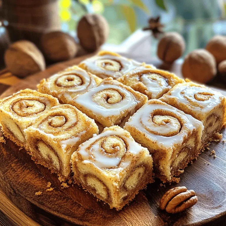 - 2 cups all-purpose flour - 1 cup granulated sugar - 1 tablespoon baking powder - 1/2 teaspoon salt - 1 teaspoon ground cinnamon - 1/2 cup unsalted butter, softened - 1 cup milk - 2 large eggs - 1 teaspoon vanilla extract - 1/2 cup packed brown sugar - 1 tablespoon ground cinnamon (for filling) - 1 cup powdered sugar (for glaze) - 2-3 tablespoons milk (for glaze) All-purpose flour gives the cake its structure. Use fresh flour for the best rise. Granulated sugar sweetens the cake, while brown sugar adds moisture and a rich flavor. Ground cinnamon is key for that warm, sweet taste. Unsalted butter is best for controlling salt levels. Eggs bind everything together, making the cake rich. Vanilla extract adds depth and warmth to each bite. If you need a gluten-free option, try a gluten-free flour blend. You can swap granulated sugar with coconut sugar for a lower glycemic index. If you're dairy-free, use almond milk and vegan butter. For eggs, use flaxseed meal mixed with water as a binder. This will change the texture slightly but still taste great. Start by preheating your oven to 350°F (175°C). This is the perfect temperature for baking. Next, grab a 9x13 inch baking pan. Grease it well with butter or non-stick spray. This helps prevent sticking, ensuring your cake comes out easily. In a large mixing bowl, add the following dry ingredients: - 2 cups all-purpose flour - 1 cup granulated sugar - 1 tablespoon baking powder - 1/2 teaspoon salt - 1 teaspoon ground cinnamon Whisk these together until they blend well. You want to make sure there are no lumps in the mixture. In a separate bowl, mix these wet ingredients: - 1/2 cup unsalted butter, softened - 1 cup milk - 2 large eggs - 1 teaspoon vanilla extract Stir them together until they are smooth and creamy. This will add great flavor to the cake. Begin by pouring half of the cake batter into the prepared pan. Spread it evenly across the bottom. Then, prepare the cinnamon filling by mixing: - 1/2 cup packed brown sugar - 1 tablespoon ground cinnamon Sprinkle half of this cinnamon filling over the batter. Add the rest of the batter on top and smooth it gently. Finally, sprinkle the remaining cinnamon filling over this layer. Now, it’s time to bake! Place the cake in your preheated oven. Bake it for 30-35 minutes. The cake is done when a toothpick inserted into the center comes out clean or has a few moist crumbs. Be sure to keep an eye on it! To get that beautiful swirl, don’t rush. After layering the cake and filling, use a knife or skewer. Start in one corner and gently move it in a circular motion. Go slowly and make sure to reach the bottom of the pan. You want to create a marbled look without mixing everything. The goal is to keep the filling visible. A good swirl adds to the cake's charm. To keep your cake moist, do not overmix the batter. Mix until just combined. A few lumps are okay! Also, check your oven's temperature. An oven that’s too hot can dry out the cake. When the cake is done, let it cool in the pan for about 10 minutes. This helps it retain moisture. Cover any leftovers tightly to keep them fresh. Making the glaze is simple and fun! In a small bowl, mix the powdered sugar with 2-3 tablespoons of milk. Use a whisk to blend until smooth. If it’s too thick, add more milk a little at a time. You want a drizzling consistency. Drizzle the glaze over the slightly warm cake. This adds a sweet finish and makes it look amazing! {{image_4}} You can add nuts or fruit to enhance your cinnamon roll coffee cake. Chopped pecans or walnuts add crunch. They also bring a rich flavor. If you prefer fruit, try diced apples or juicy berries. Mix these in with the batter or sprinkle on top. Make sure to adjust the amount of sugar if using sweet fruit. This small change can make a big difference in taste. If you love chocolate, try a chocolate version. Replace some flour with cocoa powder. About 1/3 cup of cocoa powder works well. This gives your cake a rich, deep flavor. You can also add chocolate chips to the batter. They add melting bites of chocolate in every slice. Pair chocolate with cinnamon for a bold taste. The glaze is a great way to add your twist. Instead of a plain glaze, consider a chocolate glaze. Melt chocolate chips with a little butter for a delicious topping. You could also make a cream cheese glaze by mixing cream cheese with powdered sugar and milk. This adds a tangy flavor that pairs nicely with cinnamon. Finally, sprinkle with crushed nuts or coconut flakes for added texture. Each option makes your cake unique and fun! Store your leftover cinnamon roll coffee cake in an airtight container. This keeps the cake moist and fresh. You can leave it at room temperature for up to three days. If you want to keep it longer, consider refrigerating it. Just make sure it is wrapped well to avoid drying out. To freeze the cake, first, let it cool completely. Then, cut it into squares. Wrap each square in plastic wrap. After that, place them in a freezer-safe bag or container. The cake will stay fresh for up to three months in the freezer. When you are ready to enjoy it, just thaw it in the fridge overnight. Reheat your cinnamon roll coffee cake in the oven for the best results. Set the oven to 350°F (175°C). Place the cake on a baking sheet and cover it with foil. Heat for about 10-15 minutes. This warms the cake without making it dry. You can also use a microwave. Heat individual pieces for about 20-30 seconds. If you want, drizzle a little glaze on top after reheating for extra sweetness. Yes, you can use whole wheat flour. It adds fiber and a nutty taste. However, the cake may be denser. Use a mix of all-purpose and whole wheat for a lighter texture. To make it dairy-free, swap milk for almond or oat milk. Use a dairy-free butter substitute. Check labels to ensure they are dairy-free. This keeps the flavor and texture similar. To help the cake rise, make sure your baking powder is fresh. Mix wet and dry ingredients gently to avoid overmixing. Overmixing can lead to a dense cake. Follow the baking time for the best results. The cake stays fresh for about 2 to 3 days at room temperature. Store it in an airtight container to keep it moist. For longer storage, refrigerate it or freeze it for later enjoyment. This blog post provided key steps to make a delicious cake. We covered essential ingredients, baking instructions, and helpful tips. I shared fun variations for extra flavor and how to store leftovers properly. Remember, you can easily adapt the recipe with substitutions to fit your needs. Whether you add nuts or choose a fruit glaze, the options are endless. Enjoy your baking adventure and make a cake that everyone loves!