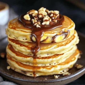 - 1 cup all-purpose flour - 2 tablespoons granulated sugar - 2 teaspoons baking powder - 1/4 teaspoon sea salt - 1 cup milk (or almond milk) - 1 large egg - 2 tablespoons melted butter (or coconut oil) - 1 ripe banana, mashed - 1/4 cup Nutella, plus more for drizzling - Optional: Chopped walnuts or hazelnuts for garnish Gathering the right ingredients is key to making these tasty pancakes. First, you need flour for the base. The sugar adds sweetness to balance the rich Nutella. Baking powder makes your pancakes fluff up nicely. Don't forget a pinch of sea salt to bring out all the flavors. For the wet mix, you can use regular milk or almond milk if you prefer dairy-free. The egg helps bind everything together. Melted butter adds a nice richness, but you can swap it for coconut oil if you want a healthier option. The ripe banana is what makes these pancakes special. It adds moisture and a hint of banana flavor. Of course, Nutella is a must for that creamy swirl. If you like a bit of crunch, sprinkle some chopped walnuts or hazelnuts on top when you serve. With these ingredients ready, you’ll be set to create a delightful breakfast that will surely impress! Start by taking a big mixing bowl. Here, you will whisk together 1 cup of all-purpose flour, 2 tablespoons of granulated sugar, 2 teaspoons of baking powder, and 1/4 teaspoon of sea salt. Mix them well until they seem even. This step sets the base for your fluffy pancakes. In another bowl, mix together 1 cup of milk (or almond milk), 1 large egg, and 2 tablespoons of melted butter (or coconut oil). Then, add 1 ripe banana that you have mashed until it is smooth. Stir until all the wet ingredients blend into a creamy mixture. This adds flavor and moisture to your pancakes. Now it’s time to combine the dry and wet mixtures. Gently pour the wet mix into the dry bowl. Stir just until they come together. It's okay if there are a few lumps. Overmixing can make your pancakes tough. Heat a non-stick skillet or griddle over medium heat. Lightly grease it with butter or cooking spray. Pour about 1/4 cup of batter onto the hot surface for each pancake. Here's where the magic happens: add a teaspoon of Nutella in the center of the batter. Use a toothpick or knife to swirl it in. This creates a beautiful marbled look! Cook the pancakes for about 2-3 minutes or until small bubbles form on the surface. Flip them carefully and cook for another 2-3 minutes until golden brown. Repeat this process with the rest of the batter. Enjoy your warm pancakes drizzled with extra Nutella and sprinkle with chopped nuts for a tasty crunch! To make fluffy pancakes, avoid overmixing the batter. When you stir, keep it gentle. Some lumps in the batter are okay. They help the pancakes stay soft. Also, adjust the cooking heat. If your pancakes brown too fast, turn the heat down. This way, they cook evenly. Swirling Nutella can be fun! Use a toothpick for gentle swirling. This helps create a nice marbled look. You can try adding more or less Nutella to find your perfect taste. Just remember, too much can overpower the banana flavor. Serve your pancakes warm. Drizzle extra Nutella on top for a sweet touch. You can also add chopped nuts like walnuts or hazelnuts. They give a nice crunch and extra flavor. Enjoy the mix of creamy, sweet, and nutty goodness! {{image_4}} You can easily make these pancakes vegan. Just swap regular milk for almond milk. Use melted coconut oil instead of butter. This keeps the pancakes rich and tasty without dairy. If you want a nut-free version, skip the Nutella. Use mashed banana or a chocolate sauce. Both options will add sweetness and flavor without the nuts. Want to mix things up? Try adding chocolate chips or blueberries to the batter. These add-ins make the pancakes even more fun and flavorful. They can also give a nice burst of sweetness in every bite. To keep leftover pancakes fresh, stack them in an airtight container. Place a piece of parchment paper between each pancake. This prevents them from sticking together. Store the container in the fridge for up to three days. This way, you can enjoy your banana Nutella swirl pancakes later. For the best reheating, use a skillet. Heat it over low to medium heat. Place the pancake in the skillet for about one minute on each side. This method keeps the pancakes warm and fluffy. You can also use a microwave. Heat each pancake for about 20 seconds. Check to see if it's warm enough. If not, heat for another 10 seconds. To freeze pancakes, let them cool completely first. Once cooled, stack them with parchment paper in between. Place the stack in a freezer bag. Squeeze out as much air as possible before sealing. You can freeze them for up to two months. When ready to eat, thaw them in the fridge overnight. Then, reheat them as mentioned above. Enjoy your pancakes any time! Yes, you can use whole wheat flour. It adds more fiber and nutrients. However, the pancakes may be denser. The flavor will change slightly too. Whole wheat provides a nuttier taste. Start with 3/4 cup of whole wheat flour and 1/4 cup of all-purpose flour. This mix keeps them light and tasty. You can easily make these pancakes gluten-free. Use gluten-free flour blends instead of all-purpose flour. Look for blends that contain rice flour or almond flour. These options work well in pancakes. It's best to follow the package instructions for measurements. This ensures the best results and a fluffy texture. If you need a Nutella substitute, try chocolate hazelnut spread. There are many brands available. For a dairy-free option, look for spreads made with cocoa and nuts. You can also use almond butter or peanut butter. These options give a fun twist while keeping the pancakes delicious. These pancakes mix simple ingredients for a tasty treat. You learned to blend dry and wet items, cook them right, and serve with Nutella. For those needing tweaks, options exist for vegan and nut-free diets. Storing, reheating, and freezing will keep your pancakes fresh. Enjoy your delicious pancakes, and don't hesitate to try new flavors and textures! Your breakfast can be fun, easy, and filled with joy.