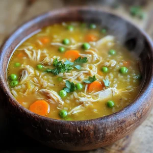To make this cozy slow cooker chicken and rice soup, gather these key items: - 1 lb boneless, skinless chicken breasts - 1 cup brown rice, thoroughly rinsed - 4 cups low-sodium chicken broth - 2 cups water - 1 medium onion, finely diced - 2 medium carrots, sliced into rounds - 2 celery stalks, diced evenly - 3 cloves garlic, minced - 1 teaspoon dried thyme - 1 teaspoon dried rosemary - 1 bay leaf - Salt and freshly cracked pepper to taste - 1 cup frozen green peas - 2 tablespoons freshly squeezed lemon juice - Fresh parsley, finely chopped (for garnish) To make your soup even more inviting, consider these extras: - Crusty bread or crackers for dipping - Lemon wedges for a fresh squeeze - Extra parsley for a burst of green You can swap some ingredients if needed: - Use skinless chicken thighs instead of chicken breasts for a richer taste. - Swap brown rice with white rice if you prefer a softer texture. - Vegetable broth can stand in for chicken broth for a vegetarian option. - If you don’t have thyme or rosemary, try Italian seasoning for a different flavor. First, grab your slow cooker. Place one pound of boneless, skinless chicken breasts at the bottom. This step helps it cook evenly. Next, get your veggies ready. You will need one medium onion, two medium carrots, and two celery stalks. Dice the onion finely, slice the carrots into rounds, and dice the celery. Add these veggies over the chicken in the cooker. Now it’s time to add more flavor. Mince three cloves of garlic and sprinkle them over the chicken and veggies. After that, take one cup of rinsed brown rice and spread it evenly on top. Pour in four cups of low-sodium chicken broth and two cups of water. This creates a warm, hearty base. Next, toss in one teaspoon of dried thyme, one teaspoon of dried rosemary, and one bay leaf. Add salt and freshly cracked pepper to your taste. Gently stir to mix without disturbing the chicken too much. Cover the slow cooker with its lid. You can set it to cook on low for six to eight hours or on high for three to four hours. If you’re busy, the low setting works great. After cooking, check the chicken. It should shred easily with a fork. Remove it, shred it, and return it to the soup. Stir in one cup of frozen green peas and two tablespoons of freshly squeezed lemon juice. Cook for an extra ten to fifteen minutes on high until the peas are tender. Taste the soup and add more salt or pepper if needed. Serve hot and enjoy! To boost the flavor of your soup, use fresh herbs. Add thyme and rosemary in the beginning. For extra zest, squeeze some lemon juice at the end. You can also add a splash of soy sauce for depth. Another trick is to sauté the onion, carrots, and celery before adding them. This builds a rich base and adds sweetness. A common mistake is not rinsing the rice. Rinsing removes excess starch, helping the soup stay clear. Avoid overcooking the chicken; it should shred easily but not be dry. Also, don’t skip the salt. Proper seasoning enhances all flavors. Lastly, be careful with the bay leaf. Remember to remove it before serving! For the ideal soup texture, balance the liquid. Use enough broth and water, but not too much. If it’s too thick, add more broth or water. If it’s too thin, let it cook longer to thicken. Stir gently when adding peas to keep the rice intact. Adjust the consistency to match your taste! {{image_4}} You can easily change the ingredients to fit different diets. If you're vegan, swap the chicken for tofu. Use vegetable broth instead of chicken broth. For gluten-free options, pick rice that is certified gluten-free. You can also use quinoa as a nutritious substitute. You can adjust the soup based on the season. In spring, add fresh asparagus or baby spinach for a vibrant touch. In fall, use diced butternut squash or sweet potatoes for warmth. You might also toss in seasonal herbs like basil in summer or sage in winter. If you like heat, you can spice things up. Add a diced jalapeño or red pepper flakes to the mix. For a smoky flavor, include a touch of chipotle in adobo sauce. You can also stir in some hot sauce right before serving for an extra kick. To store leftovers, let the soup cool down. Use airtight containers to keep it fresh. Make sure to divide the soup into smaller portions. This helps with quick meals later. You can freeze the soup for later use. First, cool the soup completely. Then, fill freezer-safe bags or containers. Leave some space at the top for expansion. Label the bags with the date. This way, you can enjoy it for up to three months. When you're ready to eat, thaw the soup in the fridge overnight. For quick reheating, use the microwave or a pot on the stove. If the soup seems thick, add a splash of water or broth. Heat until it's hot and ready to enjoy again! Yes, you can use brown rice in this soup. Brown rice adds a nutty flavor and extra fiber. Keep in mind that brown rice takes longer to cook. It may change the cooking time slightly. Just make sure to rinse it well before adding. You can store chicken and rice soup in the fridge for about three to four days. Make sure to place it in an airtight container. This keeps it fresh and safe to eat. Always check the smell and look before warming it up. If your soup turns out too thick, you can easily fix it. Just add a bit of water or chicken broth while reheating. Stir it well to mix in the liquid. Keep adding until it reaches your desired consistency. Yes, you can make this soup ahead of time. It actually tastes even better the next day. Just store it properly in the fridge. Reheat it gently on the stove when you're ready to enjoy it. This blog post covers everything you need to make chicken and rice soup. We explored core ingredients, cooking steps, and helpful tips for the best flavor. You learned about variations to fit your diet and how to store leftovers properly. In the end, you have all the tools to create this comforting dish. Enjoy trying out different flavors and sharing it with friends and family. Cooking should be fun and easy, and now you are ready to dive in!
