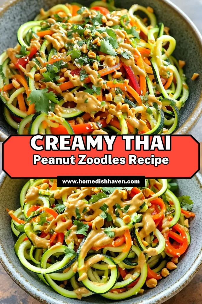 Get ready to whip up a delicious and healthy meal with these Thai Peanut Zucchini Noodles! This quick recipe combines fresh zucchini, crunchy veggies, and a rich peanut sauce for a satisfying dish that's perfect for any time of the day. Whether you're looking for a quick dinner or a lunch packed with flavor, this recipe has you covered. Click through to explore the full recipe and bring this tasty dish to your table! #ZucchiniNoodles #HealthyRecipes #ThaiCuisine #PeanutSauce