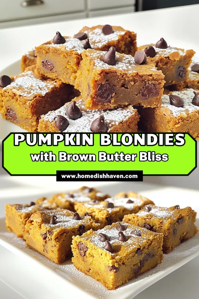 Indulge in the flavors of fall with these delicious Brown Butter Pumpkin Blondies! With rich brown butter, pure pumpkin puree, and melted chocolate chips, this easy recipe is perfect for cozy evenings. Get ready to impress your friends and family with this sweet treat that's sure to be a hit! Click through to explore the full recipe and make your own batch today. #PumpkinBlondies #BakingJoy #FallRecipes #SweetTreats