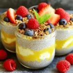 - 1/2 cup chia seeds - 2 cups almond milk (or milk of choice) - 1/4 cup maple syrup (or honey) - 1 teaspoon pure vanilla extract - 1/4 teaspoon salt - Fresh berries for topping - Optional toppings: granola or crushed nuts Gather these ingredients before you start. Chia seeds are the star of this dish. They soak up liquid and create a thick, creamy texture. You can choose any milk you like, but almond milk gives a nice flavor. Maple syrup or honey will add sweetness. Pure vanilla extract makes it smell and taste great. A pinch of salt balances the sweetness. Fresh berries add color and freshness. If you want some crunch, add granola or nuts on top. Make sure to measure everything accurately. This helps to get the right texture and taste. You can also mix and match the toppings based on what you have. Enjoy the process! Start by mixing your wet ingredients. In a medium bowl, add 2 cups of almond milk, 1/4 cup of maple syrup, 1 teaspoon of pure vanilla extract, and 1/4 teaspoon of salt. Whisk these together until the mix is smooth. This step is very important for flavor. Next, add the chia seeds. Gradually sprinkle in 1/2 cup of chia seeds while whisking. This helps keep the seeds from clumping. If you add them too fast, they might stick together. After about 5 minutes, whisk once more to ensure even mixing. Now, let your mixture sit. Cover the bowl with plastic wrap and place it in the refrigerator. Chilling time is key for the right texture. Let it chill for at least 4 hours, or overnight if you can wait. This allows the chia seeds to absorb the liquid and thicken. When your pudding is set, stir it well. This will help create a creamy texture. Next, scoop the pudding into individual cups or jars. I love using clear jars to show off the layers. For toppings, add fresh berries, like strawberries, blueberries, or raspberries. You can also sprinkle some granola or crushed nuts for a crunchy touch. If you want extra sweetness, drizzle a bit more maple syrup on top. Enjoy your delicious creation! Whisking is key to the right texture. I recommend whisking the mixture well when you first combine the wet ingredients. This helps keep the chia seeds from clumping. After five minutes, give it another good whisk. This step ensures the seeds are spread out evenly. If you want a thicker pudding, let it sit longer. A thinner pudding needs less time. Adjust the thickness to your liking by changing the chilling time. You can change the sweetness easily. Use different sweeteners like honey or agave. Maple syrup gives a nice flavor, but feel free to experiment. Adding spices can boost the taste too. A pinch of cinnamon or nutmeg can add warmth and depth. Try adding a dash of almond extract for a twist. These small changes can make a big difference. Serving is just as important as taste. Use clear glass jars to show off the layers. It makes the dessert look more appealing. Top the pudding with fresh berries for color. You can also add granola or crushed nuts for crunch. A sprig of mint on top adds a nice touch. These ideas will impress your guests and make your dessert pop! {{image_4}} You can change the fruit in your vanilla chia pudding cups to keep things fun. Using different types of berries can add great flavor. Try strawberries, blueberries, or raspberries. Each berry brings its own taste and color. You can also add tropical fruits like mango or pineapple. They add a sweet twist and make your pudding feel like a vacation. Just chop the fruits and mix them in or place them on top. If you need a dairy-free option, almond milk works well. You can also use coconut milk or oat milk. These options keep your pudding creamy without dairy. For a vegan-friendly choice, stick with maple syrup instead of honey. If you have nut allergies, choose a seed milk like hemp or sunflower seed milk. These swaps let everyone enjoy this tasty treat. Want to make your chia pudding look extra special? Create a parfait! Start with a layer of chia pudding. Then add a layer of granola for crunch. Follow this with a layer of your favorite fruit. Repeat these layers for a beautiful cup. You can alternate flavors too. Try a chocolate chia pudding layer with the vanilla. This mix of flavors and textures makes your dessert exciting and fun! To keep your chia pudding fresh, use airtight containers. Glass jars work well. They help you see the layers and keep the pudding safe. Store the pudding in the fridge. It will stay good for up to five days. After this time, it may lose its texture and taste. Making chia pudding ahead of time is easy. Prepare it the night before or even a few days in advance. This way, you have breakfast ready to go. To avoid separation, stir the pudding well before serving. You can also shake the jar gently if needed. Chia pudding tastes best when served cold. The coolness adds to its creamy texture. You can eat it straight from the fridge. If you prefer it warm, gently heat it in a pot. Avoid boiling it, as this can change the texture. Enjoy your pudding however you like! Chia pudding lasts about 4 to 5 days in the fridge. Store it in an airtight container. This keeps it fresh and tasty. Always check for any changes in smell or texture before eating. If it looks good, enjoy it! Yes, you can use any type of milk you like. Almond milk is popular, but you can try oat, coconut, or soy milk. Each milk adds its own flavor. Experiment to find your favorite! Vanilla chia pudding is packed with nutrients. Chia seeds are high in fiber, protein, and omega-3 fatty acids. Almond milk adds calcium and vitamin E. A typical serving has around 200 calories, depending on toppings. Absolutely! Chia pudding is great for meal prep. Make it the night before or even a few days ahead. Just let it chill in the fridge to thicken. It saves time and makes breakfast easy! To make your chia pudding thicker, add more chia seeds. For a thinner pudding, use more milk. Start by adding small amounts and mix well. Adjust until you reach your desired texture. It’s all about finding what you like! In this blog post, we explored how to make delicious chia pudding. We covered ingredients, step-by-step instructions, and tips for perfect texture. Variations allow you to customize flavors to your liking. Remember to store any leftovers properly and enjoy them later. Chia pudding is easy and fun to make, fitting many diets. You can impress friends and family with tasty, healthy desserts. Make it your own with different fruits and toppings. Get ready to enjoy a delightful treat!
