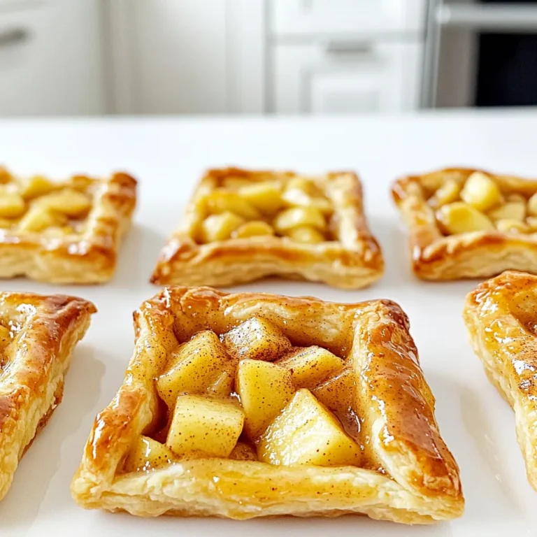 - 2 large apples (preferably Granny Smith or Honeycrisp), peeled and diced - 1 tablespoon lemon juice - 1 teaspoon ground cinnamon - 1/4 cup packed brown sugar - 1/4 teaspoon ground nutmeg - 1 tablespoon cornstarch - 1 package (contains 2 sheets) of refrigerated pie crust or homemade pastry dough - 1 egg, beaten (for egg wash) - 1 tablespoon milk - 1 cup powdered sugar - 1/2 teaspoon vanilla extract - Additional ground cinnamon for sprinkling You can swap out apples for other fruits. Try pears or berries for a twist. For the pie crust, use a gluten-free version if needed. Instead of brown sugar, coconut sugar works well. If you're vegan, replace the egg with a flaxseed mixture. Each pop tart has about 200 calories. They contain 3 grams of protein and 10 grams of fat. The sugar content is around 15 grams. Each tart gives you some fiber from the apples and whole grains if using whole-wheat dough. First, you need to preheat your oven. Set it to 400°F (200°C). This helps the pop tarts bake evenly. Line a baking sheet with parchment paper. This will stop the pop tarts from sticking and make cleanup easy. Next, make the apple filling. Take 2 large apples and peel them. Then, dice the apples into small pieces. Put them in a bowl. Add 1 tablespoon of lemon juice, 1 teaspoon of ground cinnamon, 1/4 cup of brown sugar, 1/4 teaspoon of nutmeg, and 1 tablespoon of cornstarch. Mix everything well. Let it sit for about 10 minutes. This lets the flavors come together nicely. Now, roll out the dough. If you’re using store-bought pie crust, take it from the fridge. Sprinkle some flour on a clean surface. Roll the dough until it is 1/8 inch thick. Use a knife to cut the dough into rectangles that are about 4x6 inches. You should get around 8 rectangles. Time to assemble your pop tarts! Place 4 of the dough rectangles on your baking sheet. Take your apple filling and spoon about 2 tablespoons into the center of each rectangle. Make sure to leave space at the edges. This will help seal them later. For sealing, brush the edges of each rectangle with a beaten egg. Place the other 4 rectangles on top of the filled ones. Press the edges with a fork to seal them tight. This step is key to keeping the filling inside while baking. Now it's time to bake! Brush the tops of the pop tarts with the rest of the beaten egg. Use a sharp knife to make 2-3 small slits on top. This allows steam to escape. Place the baking sheet in the oven and bake for 15-20 minutes. They should turn golden brown and flaky. While the pop tarts bake, prepare the glaze. In a small bowl, mix 1 cup of powdered sugar, 1 tablespoon of milk, and 1/2 teaspoon of vanilla. Stir until smooth. Once the pop tarts are out of the oven and cooled for 5 minutes, drizzle the glaze on top. A sprinkle of cinnamon adds a nice touch too. Serve them warm and enjoy! When making Apple Cinnamon Pop Tarts, some common mistakes can spoil your fun. Here are a few to watch out for: - Not sealing the edges well: If you don’t press the edges firmly, the filling can leak out while baking. - Overfilling: Adding too much filling makes it hard to seal the pop tarts. Stick to about 2 tablespoons. - Skipping the slits: Forgetting to cut slits on top can cause the pop tarts to puff up too much. Want to make your pop tarts even tastier? Here are some easy ideas: - Add nuts: Chopped walnuts or pecans in the filling adds crunch. - Use spices: Try adding ginger or allspice for a warm kick. - Mix in dried fruit: Raisins or cranberries can give extra sweetness and texture. To impress your family and friends, make your pop tarts look great: - Use a rustic board: Arrange the pop tarts on a wooden board for a cozy feel. - Serve with apple slices: Fresh slices add color and freshness to your plate. - Offer extra glaze: Provide a small bowl of glaze for dipping. This adds fun to your serving! {{image_4}} You can change the filling to fit your taste. Try using cherries or blueberries instead of apples. For cherries, use about two cups of pitted cherries. Mix them with sugar and a bit of cornstarch for thickness. Blueberries work well too. Just toss one cup of fresh or frozen blueberries with sugar and cornstarch. This gives you a colorful and tasty treat. If you want a healthier pop tart, swap the pie crust for whole wheat dough. Whole wheat adds fiber and nutrients. You can also cut back on sugar. Use only a few tablespoons of sugar in the filling. Consider using honey or maple syrup for a natural sweetener. This way, you can enjoy a treat without too much guilt. For a gluten-free version, choose gluten-free pie crusts. Many stores sell ready-made options. You can also make your own using gluten-free flour blends. Make sure to read the labels to confirm they are safe for gluten-free diets. Fill them with your favorite fruits to enjoy a sweet snack that's safe for everyone. To store your leftover pop tarts, let them cool first. Place them in an airtight container. They can last for up to three days at room temperature. If you want to keep them longer, consider refrigeration. Just make sure they are sealed well to avoid sogginess. To freeze your pop tarts, wrap each one in plastic wrap. Then, place them in a freezer-safe bag. They can stay fresh for up to three months in the freezer. When you’re ready to eat them, just thaw them overnight in the fridge. To reheat your pop tarts, you can use an oven or a toaster. If using an oven, set it to 350°F (175°C). Bake for about 10 minutes until warm. For a toaster, just toast them on a low setting. This keeps them flaky and tasty! Yes, you can use store-bought pie crust. It saves time and still tastes great. Look for a good quality crust for best results. If you want a homemade touch, you can also make your own pastry dough. Homemade pop tarts last for about 3 to 5 days when stored properly. Keep them in an airtight container at room temperature. If you want them to last longer, consider freezing them. Yes, you can make these in advance. Assemble the pop tarts and store them in the fridge. Bake them fresh when you are ready to eat. This way, you get warm pop tarts right from the oven! To reheat pop tarts, use the oven or a toaster oven. Preheat the oven to 350°F (175°C). Place the pop tarts on a baking sheet and heat for about 10 minutes. This keeps them crisp and delicious. Yes, there are some allergens to consider. This recipe contains wheat (from pie crust), eggs, and dairy (in the glaze). If you have allergies, look for gluten-free crusts and dairy-free substitutes. Always check labels for safety. You now know how to make delicious pop tarts. We covered ingredients, steps, and tips. Keep in mind ingredient swaps for different tastes. Use the baking tips to avoid common errors. Try out fun variations to make it your own. Store any leftovers properly to enjoy later. With careful prep, these treats will impress anyone. Enjoy making your pop tarts and share them with friends!