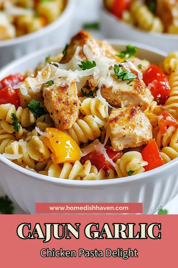 Indulge in this mouthwatering Cajun Garlic Chicken Rotini that combines juicy chicken, vibrant vegetables, and a creamy sauce for a delightful dinner experience. This easy garlic chicken recipe features rotini pasta with cream and Cajun flair, making it a must-try! Perfect for family meals or weeknight dinners. Save this recipe now and enjoy a delicious Cajun chicken rotini tonight! #CajunChickenRotini #CreamyCajunPasta #GarlicChickenRecipe #RotiniPastaWithCream