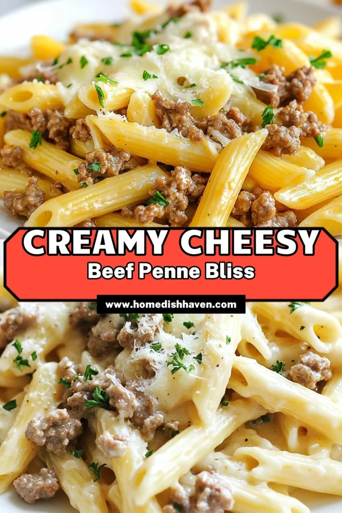 Discover the ultimate cheesy penne pasta dish with this garlic beef recipe! This creamy beef penne is an easy penne pasta dish perfect for any night. Simply cook the penne, brown the beef, and mix in delicious cheeses and garlic for a rich, satisfying meal. Serve with fresh parsley and enjoy a taste of Italy at home. Give it a try today and elevate your dinner routine! #CheesyPennePasta #GarlicBeefRecipe #EasyPennePastaDish #ItalianBeefPastaRecipe