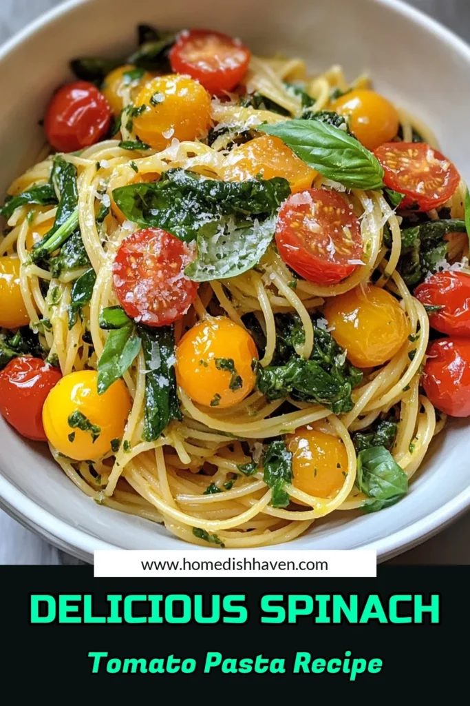 Savor the flavors of this Savory Spinach Tomato Pasta, an easy vegetarian pasta dish that you can whip up in just 25 minutes! This Whole Wheat Spaghetti Recipe features fresh spinach and juicy tomatoes, creating a healthy pasta with spinach and tomatoes that’s both nutritious and delicious. Perfect for a quick weeknight meal! Try this Fresh Spinach Tomato Pasta today and elevate your dinner game! #VegetarianRecipes #HealthyEating #PastaLovers #EasyDinners