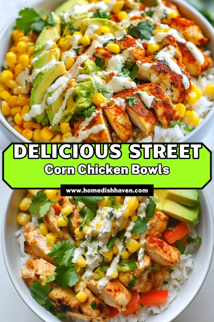 Looking for an easy dinner recipe? Try these delicious street corn chicken bowls! This chicken rice bowl recipe features tender chicken, charred corn, and fresh veggies all topped with creamy lime sauce and crumbled cotija cheese. Perfect for a quick weeknight meal or a crowd-pleaser. Whip up this Mexican corn chicken salad for dinner tonight and enjoy the flavors of street corn in every bite. Save this recipe for later! #EasyDinnerRecipes #StreetCornChickenBowls #MexicanCornChickenSalad #CotijaCheeseBowls