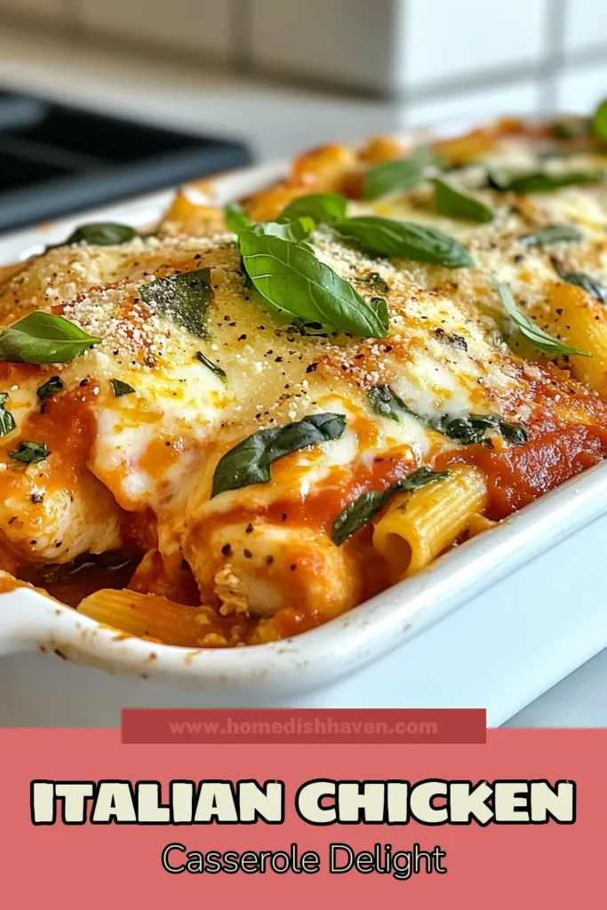 Discover the ultimate Italian chicken casserole! This creamy ricotta chicken bake features succulent chicken breasts layered with marinara pasta and topped with gooey mozzarella. Perfect for an easy Italian dinner recipe, this baked chicken with mozzarella is sure to impress. Ready in just 45 minutes, it's a family favorite you'll want to save. Dive into this deliciousness and make your mealtime special! #ItalianChickenCasserole #EasyDinner #ComfortFood #RecipeShare