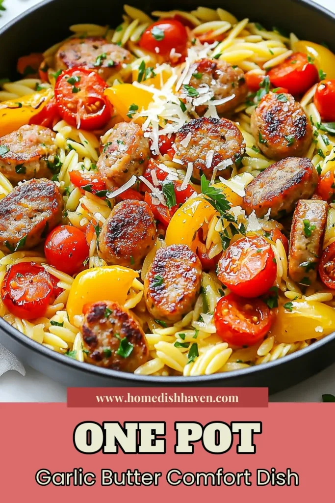 Discover the ultimate comfort food with this One-Pot Garlic Butter Sausage Orzo recipe! This easy orzo pasta dish combines savory Italian sausage, garlic, and fresh veggies, all cooked in one pot for a hassle-free meal. Perfect for busy weeknights, this garlic butter pasta recipe is sure to impress. Try this delicious one-pot dinner tonight and simplify your cooking routine! Save this recipe now! #OnePotDinner #OrzoRecipe #GarlicButterPasta #EasyDinnerIdeas