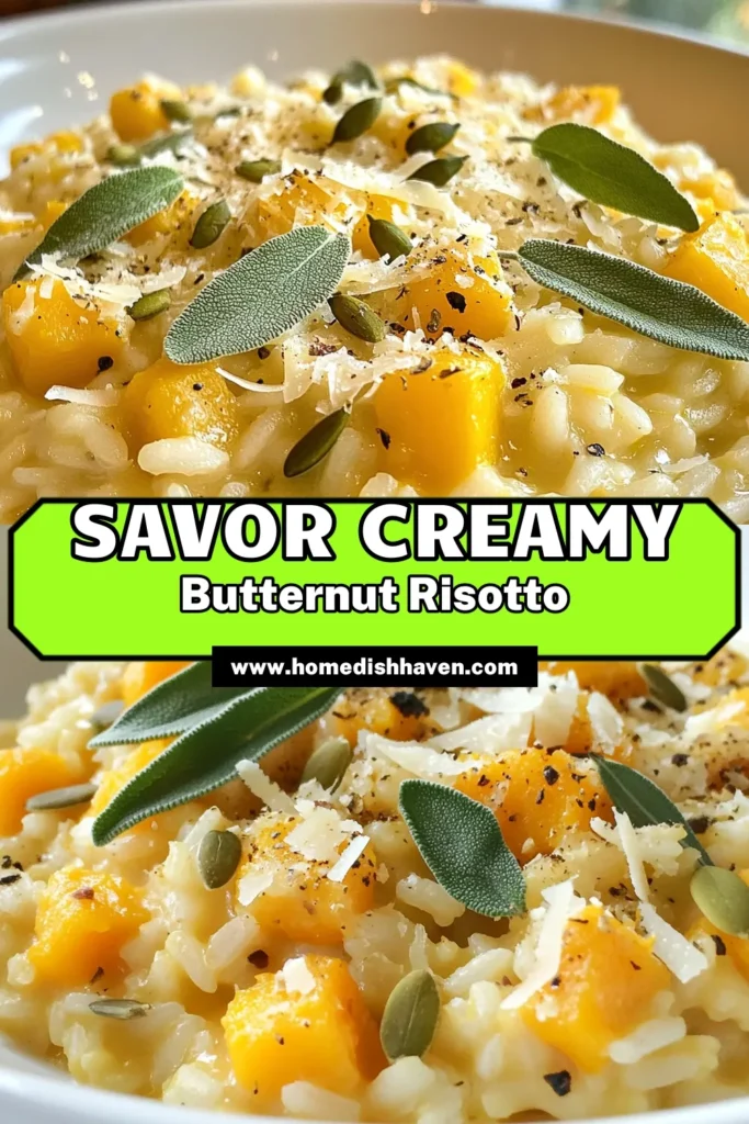 Discover the perfect fall dish with this Butternut Squash Risotto that's both creamy and comforting. This Sage Risotto Recipe features tender butternut squash and aromatic sage, making it a must-try! Enjoy a delicious Vegan Butternut Squash Risotto that's easy to prepare using arborio rice for a luscious texture. Save this recipe for an ideal addition to your fall recipes with squash collection! #ButternutSquashRisotto #SageRisotto #VeganRecipes #FallFlavors