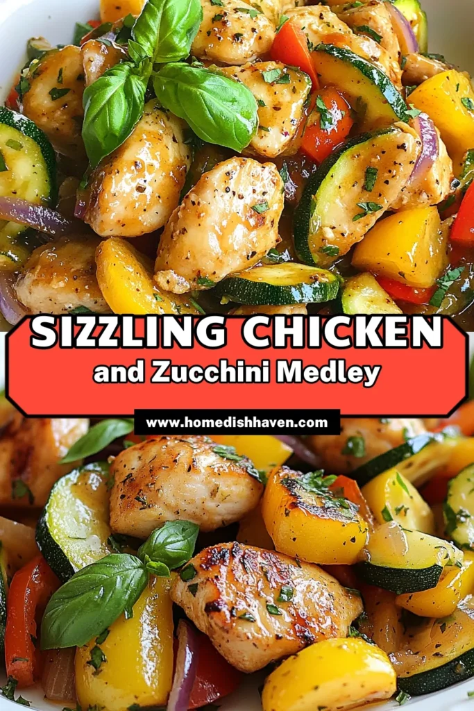 Discover this easy chicken dinner with our Sizzling Chicken Zucchini Skillet! This zucchini chicken stir-fry combines tender chicken breasts, fresh zucchini, and vibrant bell peppers for a healthy chicken recipe that’s packed with flavor. Perfect for one-pan chicken meals, it’s simple to make and ready in just 30 minutes. Save this healthy dish for your weeknight meals! #ChickenRecipes #ZucchiniRecipes #HealthyDinner #OnePanMeals