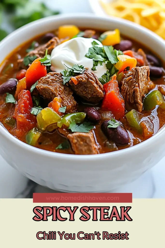 Dive into this spicy steak chili that elevates your weeknight dinners! This sirloin steak chili recipe features tender steak, a medley of beans, and the perfect kick from jalapeños. It's an easy chili with beans that's hearty and satisfying. Ready in just one hour, this chili recipe with jalapeños is sure to impress. Spice up your meal tonight—save this delicious hearty beef chili recipe now! #SpicySteakChili #ChiliRecipe #EasyChili #BeefChili