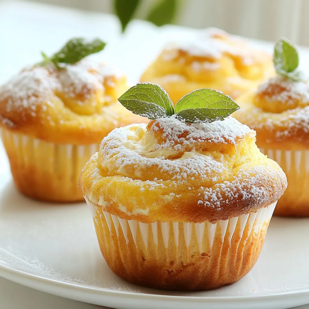 - 1 cup all-purpose flour - 1 teaspoon baking powder - 1/2 teaspoon baking soda - 1/2 teaspoon salt - 1 teaspoon ground cinnamon - 1/2 teaspoon ground nutmeg - 1/4 teaspoon ground ginger I love the spices in these muffins. They give a warm and cozy feel. Cinnamon, nutmeg, and ginger make your kitchen smell like fall. Use fresh spices for the best flavor. - 1/2 cup granulated sugar - 1/4 cup brown sugar, packed - 1/2 cup vegetable oil - 2 large eggs - 1 cup pure pumpkin puree - 1 teaspoon vanilla extract The sugars add sweetness, while the pumpkin gives a rich texture. Vegetable oil keeps the muffins moist. Eggs help bind everything together. I always recommend using pure pumpkin puree for the best taste. - 4 oz cream cheese, softened to room temperature - 1/4 cup powdered sugar - 1/2 teaspoon vanilla extract (for cream cheese filling) Cream cheese adds a delicious surprise inside each muffin. Mix it with powdered sugar and vanilla for that sweet, creamy filling. This step makes the muffins special. {{ingredient_image_2}} Set your oven to 350°F (175°C). This is the perfect temperature for baking. Get a muffin tin ready by lining it with cupcake liners. If you don’t have liners, lightly grease the wells. This helps prevent sticking. In a medium bowl, whisk together the dry ingredients. Combine 1 cup of all-purpose flour, 1 teaspoon baking powder, 1/2 teaspoon baking soda, 1/2 teaspoon salt, 1 teaspoon ground cinnamon, 1/2 teaspoon ground nutmeg, and 1/4 teaspoon ground ginger. Mixing these spices well is key. Set this bowl aside; the spices give your muffins great flavor. In a large mixing bowl, blend the sugars and oil. Add 1/2 cup granulated sugar, 1/4 cup packed brown sugar, and 1/2 cup vegetable oil. Use a whisk or an electric mixer for smoothness. This step makes sure the sugars dissolve nicely in the oil. Now, add the eggs and pumpkin to the mixture. Crack in 2 large eggs, then add 1 cup of pure pumpkin puree and 1 teaspoon of vanilla extract. Beat everything together until it looks smooth and uniform. This gives your muffins a rich taste. Next, fold the dry ingredients into the wet mixture. Do this gradually, stirring gently until just combined. Avoid overmixing; a few lumps are fine. Overmixing can make the muffins tough. In a separate small bowl, make the cream cheese filling. Beat together 4 oz of softened cream cheese, 1/4 cup powdered sugar, and 1/2 teaspoon vanilla extract. Mix until it’s smooth and creamy. This filling adds a delightful surprise to every bite. Now it’s time to fill the muffin tins. Spoon a heaping tablespoon of pumpkin batter into each well. Make sure the base is covered. Then, add a teaspoon of cream cheese filling right in the center. Top it with another tablespoon of muffin batter. Ensure the cream cheese is completely covered. Place the muffin tin in your preheated oven. Bake for about 18-20 minutes. To check if they’re done, insert a toothpick into the center. It should come out clean, except for some cream cheese. After baking, let the muffins cool in the pan for about 5 minutes. Then transfer them to a wire rack to cool completely. This keeps them moist and fluffy. To boost the flavor of your pumpkin cream cheese muffins, consider adding more spices. You can use: - 1/4 teaspoon ground cloves for warmth - A tablespoon of maple syrup for sweetness - Chopped nuts like walnuts or pecans for crunch These additions will make your muffins even more delicious. Each bite will surprise you with new tastes. For light and fluffy muffins, ensure you don’t overmix the batter. Here are some tips: - Use room temperature ingredients; this helps them blend better. - Gently fold in the dry ingredients with a spatula. - Let the batter rest for a few minutes before baking. These steps will help create muffins that rise beautifully and have a soft texture. Presentation can make your muffins stand out. Here are some ideas: - Dust the cooled muffins with powdered sugar for a sweet touch. - Add a mint sprig on top for a pop of color. - Serve them on a rustic wooden platter to highlight their fall theme. These simple tricks will impress your guests and make your muffins even more inviting. Pro Tips Use Fresh Pumpkin: For the best flavor, use fresh pumpkin puree instead of canned. If using canned, make sure it’s pure pumpkin and not pumpkin pie filling. Don’t Overmix: When combining the wet and dry ingredients, mix just until combined. Overmixing can lead to dense muffins. Check for Doneness: Insert a toothpick into the muffins to check if they’re done. It should come out clean, with a few crumbs, but not wet batter. Store Properly: To keep your muffins moist, store them in an airtight container at room temperature for up to 3 days, or refrigerate for longer freshness. {{image_4}} You can easily make these muffins fit your needs. For a gluten-free option, use a gluten-free flour blend. This swap keeps the texture light and fluffy. If you need a dairy-free version, replace cream cheese with a dairy-free alternative. For a lower sugar option, reduce the granulated and brown sugars by half, or use a sugar substitute. Want to spice things up? Add chocolate chips for a sweet touch. You can mix in nuts for crunch, like walnuts or pecans. Dried fruits, such as cranberries or raisins, also add a nice chew. These additions give each muffin a unique twist and extra flavor. Don’t stop at pumpkin! You can mix in other fall flavors too. Try adding chopped apples for a fresh taste. Dried cranberries bring a tartness that pairs well with pumpkin. You can even sprinkle in some maple syrup for a sweet, autumn vibe. These seasonal twists make each bite exciting. To keep your pumpkin cream cheese muffins fresh, use an airtight container. Place parchment paper between layers. This helps absorb moisture and keeps them soft. Store muffins at room temperature for up to three days. If you need to keep them longer, consider freezing. To freeze muffins, let them cool completely first. Wrap each muffin in plastic wrap. Then place them in a freezer bag. This prevents freezer burn. Muffins can stay good in the freezer for up to three months. When you want to eat them, pull out as many as you need. For the best taste, reheat muffins in an oven. Preheat the oven to 350°F. Place muffins on a baking sheet for about 10 minutes. This warms them through and keeps them soft. You can also use a microwave. Heat for about 15-20 seconds, but they may not be as fluffy. Enjoy your warm muffins! Pumpkin cream cheese muffins stay fresh for about three days at room temperature. If you want them to last longer, store them in the fridge for up to a week. You can also freeze them for up to three months. Just make sure they are in an airtight container. Yes, you can use canned pumpkin puree. It saves time and works well in this recipe. Just make sure to choose pure pumpkin, not pumpkin pie filling. This keeps the flavor fresh and the muffins tasty. If you want to skip the eggs, you can use applesauce or flaxseed meal. Use 1/4 cup of applesauce for each egg. For flaxseed, mix one tablespoon of flaxseed meal with three tablespoons of water. Let it sit for a few minutes to thicken. Absolutely! You can make these muffins a day in advance. Just store them in an airtight container. They taste great the next day, and the flavors can blend even better overnight. Dense muffins usually come from overmixing the batter. Mix until just combined. If you see a few lumps, that's okay! Another reason could be too much flour, so make sure to measure correctly. To add more sweetness, increase the granulated sugar or brown sugar by a couple of tablespoons. You can also add chocolate chips or dried fruit for extra flavor and sweetness. These Pumpkin Cream Cheese Muffins blend warm flavors and creamy filling. We covered key ingredients, from dry spices to wet elements, ensuring a rich taste. You learned step-by-step instructions, helpful tips, and clever variations. Remember to store them well for lasting freshness. Enjoy experimenting with flavors and textures. Baking these muffins can bring joy to your kitchen. You'll impress friends and family while satisfying your autumn cravings. Now get baking and delight in every bite!