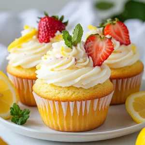 - 1 ½ cups all-purpose flour - ½ teaspoon baking powder - ½ teaspoon baking soda - ¼ teaspoon salt - ½ cup unsalted butter, softened - 1 cup granulated sugar - 2 large eggs - ½ cup buttermilk - ½ cup pureed strawberries - 2 tablespoons lemon juice - 1 teaspoon vanilla extract - Zest of 1 lemon - 1 cup powdered sugar - 3 tablespoons lemon juice - 2 tablespoons fresh strawberries, finely chopped The right mix of ingredients makes these cupcakes truly special. The dry ingredients include all-purpose flour, baking powder, baking soda, and salt. These give the cupcakes their structure and help them rise. For the wet ingredients, we use unsalted butter, granulated sugar, eggs, buttermilk, pureed strawberries, fresh lemon juice, vanilla extract, and lemon zest. Each ingredient adds flavor and moisture to the cupcakes, creating a delightful blend. The frosting is a simple mix of powdered sugar, lemon juice, and finely chopped strawberries. This creamy topping enhances the cupcakes' fruity taste and adds a beautiful finish. {{ingredient_image_2}} - Preheat the oven to 350°F (175°C). - Prepare a muffin tin by placing cupcake liners inside. - In a big bowl, cream together softened butter and granulated sugar. - Use an electric mixer and beat until light and fluffy, about 3-4 minutes. - Add eggs one at a time, mixing well after each. - Stir in the vanilla extract until fully combined. - In another bowl, sift together flour, baking powder, baking soda, and salt. - In a third bowl, mix buttermilk, lemon zest, pureed strawberries, and lemon juice. - Combine the dry ingredients with the wet, mixing gently with a spatula. - Start and end with the dry mix to keep it airy. - Fill each cupcake liner about two-thirds full with the batter. - Place the muffin tin in the oven and bake for 18-20 minutes. - Check for doneness by inserting a toothpick; it should come out clean. - Let the cupcakes cool in the tin for 5 minutes. - Transfer them to a wire rack to cool completely. To make light and fluffy cupcakes, you need to mix well. Start by creaming butter and sugar until they are pale and fluffy. This takes about three to four minutes. When you add eggs, do this one at a time. Mix well after each egg. Room temperature ingredients help with mixing. They blend easier and create a smoother batter. For a beautiful finish, use fresh strawberries on top. Slice a fresh strawberry and place it on each cupcake. You can also add a small sprig of mint for extra color. When frosting, consider using a piping bag. This lets you create swirls or fun designs. You can also spread it with a spatula for a more rustic look. Want more lemon or strawberry flavor? Try adding more lemon juice or zest. You can also increase the amount of pureed strawberries in the batter. Another idea is to mix in some lemon extract for a stronger taste. Consider adding a pinch of salt to bring out the flavors. This will make your cupcakes even more delicious! Pro Tips Use Room Temperature Ingredients: For the best results, make sure your butter, eggs, and buttermilk are at room temperature before starting. This helps create a smoother batter and ensures even baking. Don’t Overmix: When combining the wet and dry ingredients, mix just until combined. Overmixing can lead to dense cupcakes rather than light and fluffy ones. Check for Doneness: Use a toothpick to check if the cupcakes are done. If it comes out clean or with a few moist crumbs, they’re ready. Be careful not to overbake. Enhance Flavor with Fresh Ingredients: Using fresh strawberries and lemon juice will elevate the flavor of your cupcakes. Avoid bottled juices for a more vibrant taste. {{image_4}} You can change up the flavor of your cupcakes. Here are two tasty options: - Raspberry lemonade cupcakes: Swap strawberries with raspberries. Use the same amount of pureed raspberries in the batter for a fruity twist. This gives your cupcakes a tangy and bright flavor. - Orange lemonade cupcakes: For a citrus zing, replace lemon juice with orange juice. Add orange zest for that extra burst. This will make your cupcakes fresh and vibrant. If you have special dietary needs, don't worry! Here are some easy swaps: - Gluten-free options: Use a gluten-free flour blend instead of all-purpose flour. Make sure it has a good binding agent. This will keep your cupcakes soft and fluffy. - Vegan alternatives: To make vegan cupcakes, replace eggs with flax eggs. Mix 1 tablespoon of ground flaxseed with 2.5 tablespoons of water for each egg. Use non-dairy butter and plant-based milk too. Your cupcakes will still be delicious! Frosting can take your cupcakes to the next level. Try these fun ideas: - Cream cheese frosting: For a rich taste, mix cream cheese with powdered sugar and lemon juice. This adds a tangy flavor that pairs well with the cupcakes. - Whipped cream topping: For a light finish, whip heavy cream with a bit of sugar. Top your cupcakes with this airy frosting for a soft, sweet touch. To keep your strawberry lemonade cupcakes fresh, store them at room temperature. Place them in an airtight container. This will help keep them moist and tasty for a few days. Do not stack them too high, as they can get squished. If you need them to last longer, refrigerate the cupcakes. Wrap them in plastic wrap or place them in a sealed container. This will help them stay fresh for up to a week. Just remember, cold cupcakes may lose some of their fluffiness. To freeze un-frosted cupcakes, first let them cool completely. Place them in a single layer on a baking sheet. Freeze them for about 2 hours. Once they are firm, transfer them to a freezer bag. Be sure to remove as much air as possible to prevent freezer burn. They can last up to three months in the freezer. When you want to enjoy them, thaw the cupcakes in the fridge overnight. This keeps them soft and moist. Avoid thawing them at room temperature, as this can make them dry out. You can expect your strawberry lemonade cupcakes to stay fresh for about three days at room temperature. If stored in the fridge, they can last about a week. In the freezer, they can remain good for three months. Just remember, always check for any signs of spoilage before enjoying! To know if your cupcakes are done, look for a few signs: - The edges will pull away from the liners. - The tops will be lightly golden. - A toothpick inserted into the center should come out clean. If you see a few moist crumbs, that’s fine. Just don’t see wet batter. Yes, you can make the batter ahead of time. Here are some best practices: - Mix the batter and cover it tightly with plastic wrap. - Store it in the fridge for up to 24 hours. - Bring the batter back to room temperature before baking. This helps the cupcakes rise well and bake evenly. You can use several things instead of buttermilk: - Mix ½ cup of milk with 1 teaspoon of vinegar or lemon juice. - Let it sit for about 5 minutes before using. - You can also use yogurt or sour cream, thinned with a bit of milk. These options will keep your cupcakes moist and fluffy. You now have a complete guide to making delicious cupcakes. We discussed key ingredients, steps, and helpful tips. Light and fluffy cupcakes require careful mixing and room temperature ingredients. Explore variations, from flavors to dietary adjustments. Remember to store your treats for lasting freshness. Enjoy your baking journey! With practice, you will create tasty delights for all occasions. Happy baking!