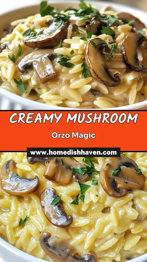 Indulge in this creamy mushroom orzo, the ultimate comfort food pasta that is both satisfying and easy to make. This vegetarian orzo dish features al dente orzo pasta simmered with savory cremini mushrooms, garlic, and rich heavy cream. Perfect for cozy nights, this delicious orzo pasta recipe is a must-try. Save this easy mushroom recipe today for a delightful dinner that everyone will love! #CreamyMushroomOrzo #OrzoPastaRecipe #VegetarianOrzo #ComfortFoodPasta