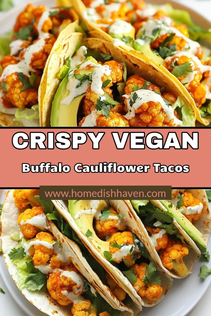 Dive into the ultimate flavor explosion with vegan buffalo cauliflower tacos! These delicious plant-based taco recipes feature a crispy cauliflower taco filling coated in spicy vegan buffalo sauce. Perfectly topped with creamy vegan ranch dressing, these tacos are a must-try for any plant lover. Elevate your taco night with this easy recipe! Save for later and enjoy a spicy twist on taco night! #VeganTacos #BuffaloCauliflower #PlantBased #SpicyTacoIdeas