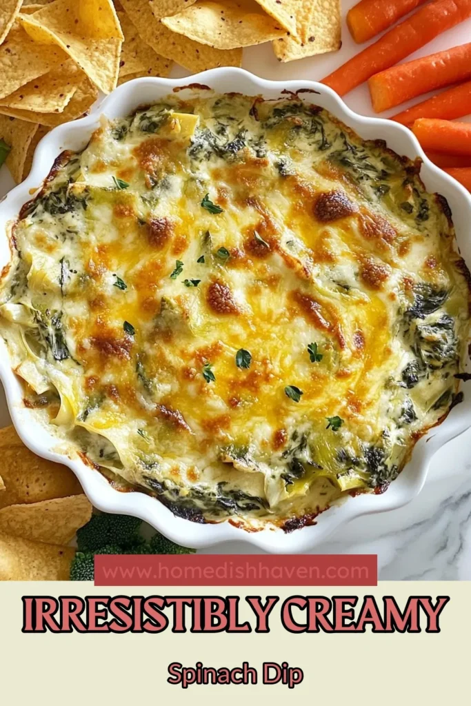 Indulge in this delicious spinach artichoke dip recipe that's perfect for any party! This creamy cheese dip is simple to make, featuring a blend of cream cheese, sour cream, and mozzarella topped with artichokes and spinach. Bake it for a delightful golden finish. Perfect as a party appetizer or for game days, this easy spinach dip will be a hit! Try it now and elevate your snack time. Save this recipe for your next gathering! #SpinachArtichokeDip #CreamyCheeseDip #PartyAppetizer #BakedArtichokeDip