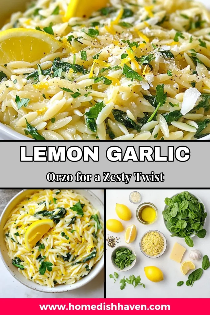 Discover the vibrant flavors of this creamy Lemon Garlic Parmesan Orzo recipe, a perfect vegetarian orzo side dish! Combining orzo pasta, fresh spinach, and zesty lemon, this Parmesan orzo pasta will delight your taste buds. Easy to make in just 22 minutes, it's a fantastic addition to any meal. Don't miss out on this spinach orzo recipe! Save it for your next dinner! #OrzoRecipe #VegetarianDish #EasyCooking #PastaLovers