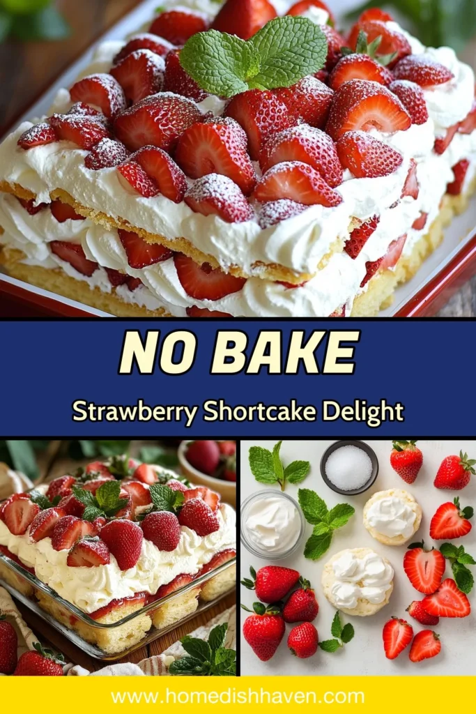 Indulge in a delightful Strawberry Shortcake Icebox Cake this summer! This no-bake strawberry dessert is an easy strawberry cake recipe that's perfect for warm days. Layers of fresh strawberries, whipped cream, and shortcake biscuits come together to create a delicious layered strawberry cake that your friends and family will love. Perfect for gatherings or a sweet treat at home! Save this recipe and enjoy a refreshing summer dessert idea! #StrawberryShortcake #NoBakeDessert #SummerDessert #EasyRecipes