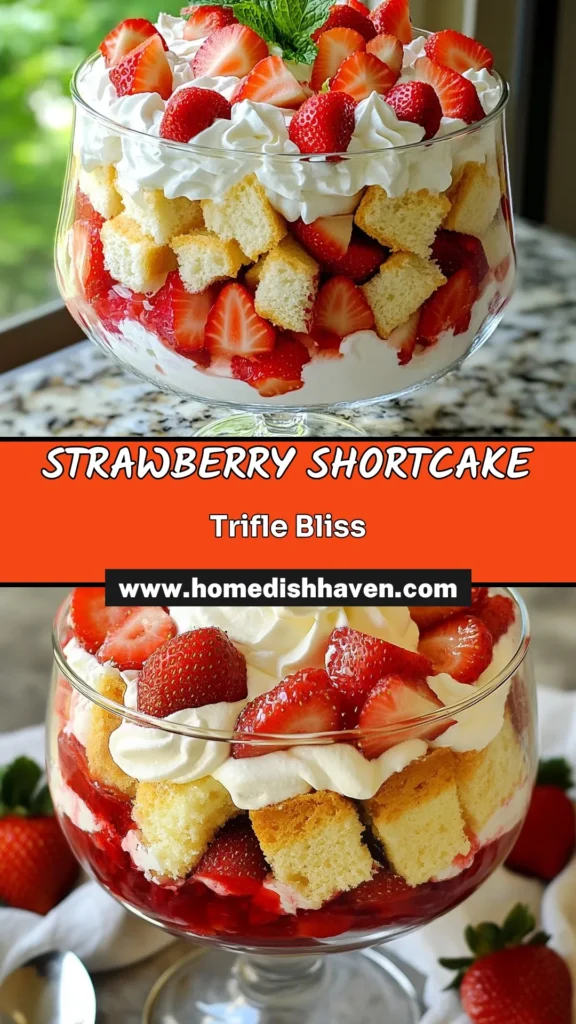 Indulge in this irresistible strawberry shortcake trifle, the perfect summer dessert! With layers of fresh strawberries, creamy Greek yogurt, and fluffy whipped cream, this easy trifle recipe will wow your guests. Using light and airy angel food cake, this layered dessert with strawberries is not only delicious but also visually stunning. Try this angel food cake dessert for your next gathering. Save this recipe for a sweet treat! #StrawberryShortcakeTrifle #SummerDessert #LayeredDessert #TrifleRecipe