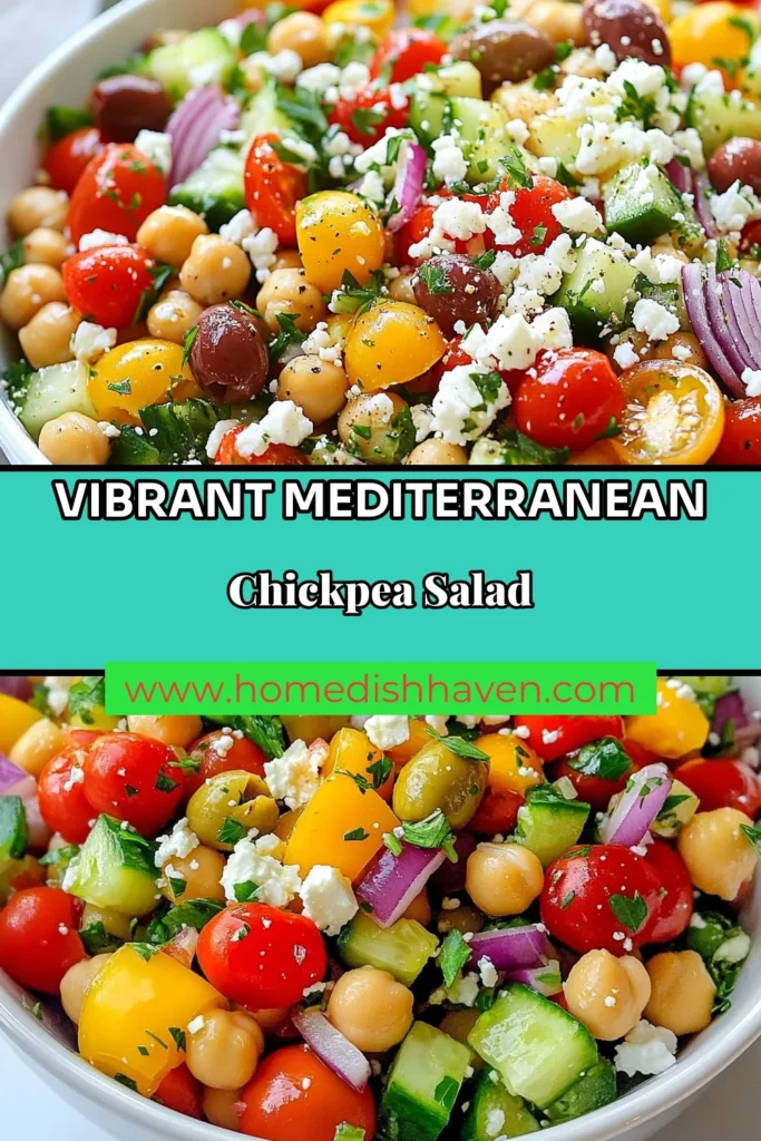 Looking for a delicious and nutritious meal? Try this Mediterranean Chickpea Salad, a perfect blend of fresh ingredients that brings vibrant flavors to your table. This Healthy Chickpea Recipe features cherry tomatoes, cucumbers, and feta cheese, making it a fantastic Greek Salad with Feta option. Ideal for quick vegetarian dishes, it's ready in just 35 minutes! Save this recipe for your next healthy meal! #MediterraneanChickpeaSalad #HealthyChickpeaRecipes #QuickVegetarianDishes #FreshMediterraneanSalad