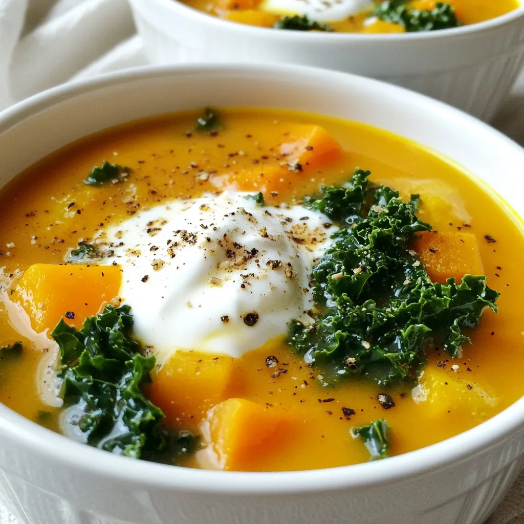 To make Cozy Autumn Harvest Soup, gather these main ingredients: - 1 medium butternut squash, peeled and diced - 2 large carrots, peeled and chopped - 2 celery stalks, chopped - 1 small onion, finely diced - 4 cloves garlic, minced - 4 cups vegetable broth - 1 can (15 oz) chickpeas, drained and rinsed - 1 teaspoon ground cumin - 1 teaspoon smoked paprika - ½ teaspoon ground cinnamon - Salt and black pepper to taste - 1 tablespoon extra-virgin olive oil - 2 cups kale, chopped These ingredients bring warmth and flavor to your bowl, perfect for fall. You can change this soup to match your taste. Here are some ideas: - Add sweet potatoes for more sweetness. - Use different beans like white beans or black beans. - Toss in some diced tomatoes for a tangy twist. - Spice it up with red pepper flakes or chili powder. - For a creamier soup, stir in coconut milk. These variations can add a fun twist to your meal. When serving this soup, think about these pairings: - A slice of crusty artisan bread goes well with it. - A simple green salad adds freshness. - Pair it with a cheese platter for a cozy night. - Enjoy it with a warm, spiced apple cider. These pairings make a complete and comforting meal. {{ingredient_image_2}} Start by gathering all your ingredients. You need: - 1 medium butternut squash, peeled and diced into 1-inch cubes - 2 large carrots, peeled and chopped - 2 celery stalks, chopped - 1 small onion, finely diced - 4 cloves garlic, minced - 4 cups vegetable broth - 1 can (15 oz) chickpeas, drained - 1 teaspoon ground cumin - 1 teaspoon smoked paprika - ½ teaspoon ground cinnamon - Salt and black pepper to taste - 1 tablespoon extra-virgin olive oil - 2 cups kale, chopped Peeling and chopping the squash takes some time. Use a sturdy knife. Chop the carrots and celery into bite-sized pieces. Finely dice the onion and mince the garlic. This step is key for even cooking. Drizzle the olive oil into the bottom of your crockpot. Add the diced squash, carrots, celery, and onion. Mix gently with a spoon. Next, stir in the minced garlic and drained chickpeas. Sprinkle in the ground cumin, smoked paprika, ground cinnamon, salt, and pepper. Make sure the spices coat the veggies well. Carefully pour the vegetable broth over the mix. Ensure everything is submerged. Give it a light stir to blend any floating spices. This mix will create a warm and hearty soup. Cover the crockpot and set it to cook. Choose low for 6-8 hours or high for 3-4 hours. The goal is tender veggies and blended flavors. In the last 30 minutes, stir in the chopped kale. This step adds color and nutrition. Before serving, taste the soup. Adjust salt, pepper, or spices if needed. Serve hot with a dollop of Greek yogurt or coconut cream for richness. Enjoy your cozy autumn harvest soup! To make your cozy autumn harvest soup shine, use fresh ingredients. Fresh butternut squash, carrots, and kale bring great taste. Don’t skip the spices! Ground cumin, smoked paprika, and cinnamon add warmth and depth. Always taste as you cook. Adjust seasonings to match your palate. If you want more flavor, add a splash of lemon juice before serving. If you like a thicker soup, blend part of the mixture after cooking. Use an immersion blender or standard blender for a smooth texture. If your soup is too thick, add more vegetable broth. Stir in small amounts until you reach your desired consistency. For a chunky soup, keep some vegetables whole. To boost nutrients, add more veggies! Sweet potatoes, spinach, or bell peppers work well. You can also toss in some cooked quinoa or lentils for extra protein. This makes the soup heartier and more filling. If you want healthy fats, drizzle in some olive oil or add avocado slices before serving. Always keep it colorful; a variety of veggies makes it more appealing and nutritious! Pro Tips Choosing the Right Squash: Opt for a firm butternut squash that feels heavy for its size. This ensures maximum sweetness and flavor in your soup. Prepping Your Vegetables: Cut all vegetables into uniform sizes to ensure even cooking. This helps to create a harmonious texture in your soup. Enhancing Flavor: For a deeper flavor, consider roasting the butternut squash and carrots before adding them to the crockpot. This adds a lovely caramelization to your soup. Storing Leftovers: Allow the soup to cool completely before transferring it to airtight containers. It can be refrigerated for up to 5 days or frozen for longer storage. {{image_4}} You can change the soup's taste by using different veggies. Sweet potatoes add a nice touch. Replace butternut squash with pumpkin for a seasonal twist. You can also swap carrots for parsnips. This gives a unique, earthy flavor. Want to spice things up? Add diced jalapeños for heat. If you love herbs, fresh thyme or rosemary can boost the aroma. Try adding a splash of apple cider for sweetness too. This soup is already vegan and gluten-free. For a creamier texture, use coconut milk instead of broth. This change adds richness and flavor. You can also add some lentils for extra protein. They cook well in the crockpot and blend perfectly. If you seek a heartier meal, toss in some quinoa or brown rice. Both are gluten-free and fill you up nicely. Have leftover veggies? Toss them in the crockpot! Root vegetables like turnips or beets work well. You can also use leftover grains from your fridge. They add bulk and nutrients. If you have extra greens, mix them in during the last 30 minutes. This way, you avoid waste and create a delicious dish. Leftover soup can be a base for grain bowls too. Just add some protein and enjoy! Store leftover soup in airtight containers. Make sure the soup cools to room temperature first. This helps to keep it fresh. Label the containers with the date. I usually use clear containers so I can see what’s inside. Place the containers in the fridge. The soup stays good for up to 4 days. When you’re ready to enjoy the soup again, pour it into a pot. Heat it on the stove over medium heat. Stir often to prevent it from sticking. You can also use a microwave. Just place the soup in a microwave-safe bowl. Cover it loosely and heat in short bursts. Stir in between to make sure it heats evenly. To freeze the soup, use freezer-safe containers or bags. Leave some space at the top to allow for expansion. You can freeze the soup for up to 3 months. When you’re ready to eat it, move the soup to the fridge to thaw overnight. Reheat it as mentioned above. This way, you’ll have a cozy meal ready on a chilly day! This soup lasts about 4 to 5 days in the fridge. Store it in an airtight container. Make sure it cools down before you put it in the fridge. Always check for any off smells before eating leftovers. If the soup smells fine, it should be good to eat. Yes, you can use other types of squash. Acorn squash or pumpkin works well too. Each will provide a slightly different flavor and texture. Just make sure to peel and dice them into similar-sized pieces. This helps them cook evenly, just like butternut squash. If you want a different legume, you can use white beans or lentils. They will add protein and fiber just like chickpeas. You may need to adjust cooking times if you use lentils. Canned beans can also work if rinsed well. Yes, you can omit garlic if you prefer. The soup will still taste good without it. You might miss some depth of flavor, so consider adding more spices. A touch of onion powder can help boost the taste as well. This cozy autumn harvest soup is easy to make and delicious. We explored the main ingredients, variations, and tips for great flavor. You can customize it with seasonal add-ins and pair it with fresh bread or salad. The steps are simple, from prepping to cooking in a slow cooker. Remember, you can store leftovers well and enjoy them later. As the seasons change, this soup remains a warm favorite that brings comfort and joy. Make it your own, and enjoy the flavors of fall!