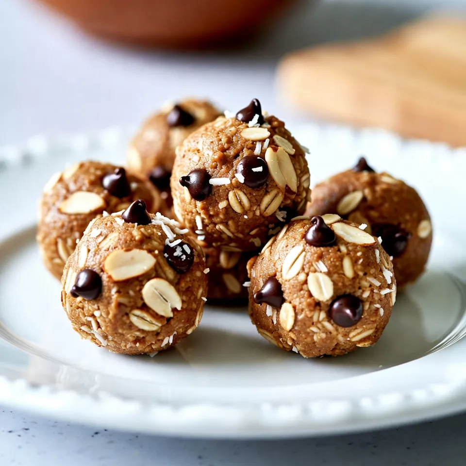 The Almond Joy Energy Balls use simple and healthy ingredients. You will need: - 1 cup rolled oats - 1/2 cup creamy almond butter - 1/4 cup honey or pure maple syrup - 1/2 cup unsweetened shredded coconut - 1/4 cup semi-sweet dark chocolate chips - 1/4 cup finely chopped almonds - 1 teaspoon pure vanilla extract - 1/4 teaspoon sea salt These ingredients blend together to create a tasty and nutritious snack. Rolled oats provide fiber and energy. Almond butter gives healthy fats and protein. Honey or maple syrup adds sweetness without refined sugar. Unsweetened shredded coconut gives a great texture and flavor. Semi-sweet dark chocolate chips provide the chocolatey taste we love. Chopped almonds add a nice crunch. Pure vanilla extract enhances the overall flavor. A pinch of sea salt balances the sweetness. You can adjust the recipe to fit your needs. If you want nut-free options, use sunflower seed butter instead of almond butter. For low-sugar variations, use less honey or maple syrup. If you need vegan options, simply swap honey for maple syrup. These small changes allow everyone to enjoy these energy balls. You can make them fit your diet while keeping them delicious! {{ingredient_image_2}} First, gather your ingredients. You need rolled oats, almond butter, honey, shredded coconut, dark chocolate chips, chopped almonds, vanilla extract, and sea salt. 1. In a large mixing bowl, combine the rolled oats, creamy almond butter, and honey. Stir until smooth. This mix forms the base for your energy balls. 2. Next, add the shredded coconut, dark chocolate chips, chopped almonds, vanilla extract, and sea salt. Mix everything together until well combined. The mixture should feel sticky and hold together. 1. Take small amounts of the mixture and roll them into balls. Each ball should be about 1 inch wide. Make sure they are compact to keep their shape. 2. Place the rolled balls on a baking sheet lined with parchment paper. This prevents them from sticking. Put the baking sheet in the refrigerator for at least 30 minutes. Chilling helps the balls firm up and lets the flavors blend. 1. For a nice presentation, arrange the chilled energy balls on a decorative plate. You can sprinkle some extra chopped almonds and coconut around them for a beautiful touch. 2. Serve these energy balls as a quick snack anytime. They are tasty and nutritious! You can switch up the flavors in your Almond Joy Energy Balls by using different ingredients. Here are a few ideas: - Other nut butters: Try peanut butter, sunflower seed butter, or cashew butter. Each adds a unique taste. - Different sweeteners: If you want change, use agave syrup or coconut sugar instead of honey or maple syrup. - Flavor enhancers: Add a dash of cinnamon or a hint of almond extract for extra flavor. Getting the right texture is key to tasty energy balls. Here’s how to do it: - Achieving the right dough consistency: Mix until the dough is sticky and holds together. If it’s too dry, add a little more nut butter or sweetener. - Avoiding crumble: Roll the mixture tightly when forming balls. If they fall apart, you may need more almond butter or honey to bind them. Want to save time while making these snacks? Here are some helpful tips: - Make-ahead options: You can prepare the mixture one day in advance. Keep it in the fridge until you're ready to roll the balls. - Batch preparation tips: Make a double batch and freeze half. This way, you’ll always have a quick snack ready to go! Pro Tips Chill for Better Texture: Letting the energy balls chill in the refrigerator not only firms them up but also enhances the flavors, making them even more delicious. Customize Your Nuts: Feel free to substitute the chopped almonds with your favorite nuts like walnuts or pecans for a different flavor profile. Sweetness Level: Adjust the sweetness to your preference by using more or less honey or maple syrup, depending on your taste. Perfect Portioning: Use a cookie scoop to portion the mixture for perfectly uniform energy balls that look great and are easy to eat. {{image_4}} You can change the flavor of Almond Joy Energy Balls to keep things exciting. Here are some ideas: - Chocolate coconut variation: Add more dark chocolate chips and coconut. This boosts the chocolate flavor and gives more texture. - Peanut butter twist: Swap almond butter for creamy peanut butter. This gives a nutty taste that many love. - Superfood additions: Mix in chia seeds or flaxseeds. These add nutrition and a fun crunch. Changing recipes with the seasons can be fun. Here are two tasty ideas: - Fall-inspired with pumpkin spice: Add pumpkin spice to the mix. It gives a cozy flavor perfect for autumn. - Holiday versions with festive ingredients: Use dried cranberries or orange zest. These flavors bring joy during the holiday season. Making cooking fun for kids can be rewarding. Here are some ways to get them involved: - Fun shapes or toppings: Instead of balls, shape the mixture into fun shapes like hearts or stars. Decorate with extra coconut or chocolate chips. - Involving kids in the process: Let kids help mix and roll the balls. They will enjoy making their own snacks and feel proud of their work. To keep your Almond Joy Energy Balls fresh, store them in an airtight container. This will help keep them moist and tasty. You can also freeze them for a longer shelf life. Just make sure to wrap them tightly in plastic wrap or place them in a freezer bag. To maintain their flavor and texture, keep the energy balls in the fridge. They will stay good for about one week. If you freeze them, they can last up to three months. Just remember to label your container with the date. These energy balls are great chilled. You can eat them straight from the fridge. If you prefer them warm, heat them for a few seconds in the microwave. Just be careful not to overheat, or they may lose their texture. Enjoy them as a snack anytime! Almond Joy Energy Balls are a great snack. Each ball has about 100 calories. They provide healthy fats, fiber, and protein. Here are some key nutrients: - Calories: 100 - Protein: 3g - Fat: 5g - Carbohydrates: 10g - Fiber: 2g - Sugar: 3g These numbers may vary based on the brands you use. Yes, you can! To make Almond Joy Energy Balls gluten-free, use certified gluten-free oats. Regular oats may have traces of gluten. All other ingredients are naturally gluten-free, so you’re good to go with this tasty treat. If stored correctly, these energy balls can last up to one week in the fridge. Use an airtight container to keep them fresh. You can also freeze them for up to three months. Just thaw them in the fridge before eating. You can omit some ingredients, but it will change the flavor. For example, if you skip the chocolate chips, they will taste different. The essential ingredients are oats, almond butter, and honey. You can adjust the nuts or coconut, but keep the main ingredients for the best taste. Almond Joy Energy Balls are simple and fun to make. We discussed key ingredients, options for dietary needs, and helpful tips. Remember to keep the texture just right and explore flavors. Try new twists or involve kids in the fun. Store them well to enjoy later. These bites of joy can fit into different diets and bring smiles. Enjoy making these tasty treats!