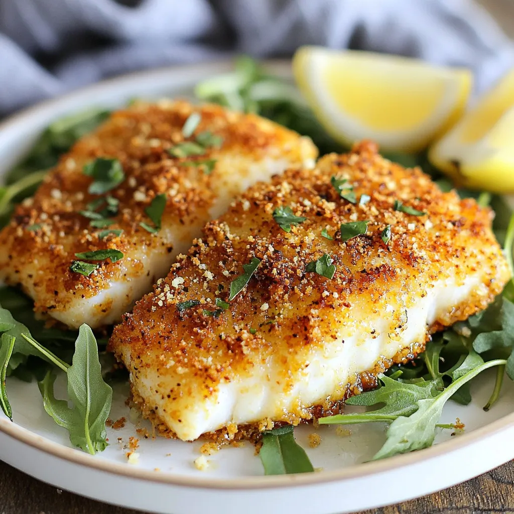 - 4 tilapia fillets - 1/2 cup freshly grated Parmesan cheese - 1/2 cup panko breadcrumbs - 1 teaspoon garlic powder - 1 teaspoon dried oregano - 1 teaspoon smoked paprika - Salt and freshly ground black pepper - 2 tablespoons extra virgin olive oil - Fresh lemon wedges The ingredients in this dish work together to create a delightful meal. Tilapia is a mild fish, making it perfect for everyone. The Parmesan cheese adds a savory flavor that pairs well with the fish. Panko breadcrumbs give a nice crunch. Garlic powder, oregano, and smoked paprika bring bold tastes to the table. Seasoning with salt and pepper enhances all the flavors. Olive oil helps the coating stick and adds richness. Lastly, fresh lemon wedges brighten the dish. - Calories per serving: About 300 calories - Protein: 28 grams - Fats: 15 grams - Carbs: 18 grams This meal is not only tasty but also nutritious. The tilapia provides a good source of protein. The healthy fats from olive oil add flavor and nutrition. Overall, this dish fits well into a balanced diet. Enjoy it guilt-free! {{ingredient_image_2}} Start by preheating your air fryer to 400°F (200°C). This step is key for crisping. Preheating lets the air fryer reach the right heat. It helps cook the fish evenly and quickly. In a shallow bowl, mix together the following: - 1/2 cup freshly grated Parmesan cheese - 1/2 cup panko breadcrumbs - 1 teaspoon garlic powder - 1 teaspoon dried oregano - 1 teaspoon smoked paprika - Salt and freshly ground black pepper Stir well to combine. You can add herbs like parsley for extra flavor. A dash of cayenne pepper adds a nice kick. Take your tilapia fillets and pat them dry with paper towels. This helps remove moisture. A dry fillet holds the coating better. It also gives you a crispier texture when cooked. Brush both sides of each tilapia fillet lightly with extra virgin olive oil. This adds flavor and helps the coating stick. Next, dredge each fillet in the breadcrumb mix. Press gently to cover both sides evenly. This ensures each bite is full of flavor. Place the coated fillets in a single layer in the air fryer basket. Make sure the fillets do not overlap. This allows hot air to circulate and cook the fish evenly. Overlapping can lead to uneven cooking. Air fry the tilapia for 8 to 10 minutes. Flip the fillets halfway through cooking. The tilapia is done when the coating is golden brown. It should flake easily when you test it with a fork. This indicates a perfectly cooked meal. To get that extra crunch, use panko breadcrumbs. They are light and airy. Mix them with freshly grated Parmesan cheese for a killer topping. You can also try crushed cornflakes or crushed tortilla chips for a fun twist. Both of these options add a unique crunch. You can boost the flavor of the coating by adding spices. Try adding a pinch of cayenne pepper for heat or lemon zest for a fresh taste. If you want to marinate the tilapia, use lemon juice and herbs. This adds moisture and flavor before coating. If your fillets are thicker, increase the cooking time by a few minutes. Always check that the fish flakes easily with a fork. Different air fryers may cook at different rates. If yours runs hot, reduce the temperature slightly to avoid burning. Adjusting the time and temperature helps you get the best result every time. Pro Tips Choose Fresh Fish: Always opt for fresh tilapia fillets for the best flavor and texture. Look for fillets that are firm and have a mild scent. Customize Your Coating: Feel free to spice up the breadcrumb mixture by adding your favorite herbs or spices, such as thyme or cayenne pepper, for an extra kick. Check for Doneness: To ensure the fish is perfectly cooked, use a fork to test if it flakes easily. The internal temperature should reach 145°F (63°C). Serve Immediately: For the best texture, serve the tilapia right after cooking. This ensures the coating remains crispy and delicious! {{image_4}} You can switch up the flavors of your Air Fryer Parmesan Tilapia with different seasonings. - Italian herb blend: Combine dried basil, thyme, and rosemary with the Parmesan for a classic touch. This adds a fragrant aroma and a taste that feels like a trip to Italy. - Spicy rendition: Add cayenne pepper or red pepper flakes to the coating mix. This gives a nice kick and is perfect for spice lovers. Pairing your tilapia with the right sides makes the meal even better. - Recommended side dishes: Try serving the tilapia with a fresh salad, steamed veggies, or quinoa. These sides complement the fish and add more nutrients. - Pairing suggestions for a complete meal: For a heartier meal, consider mashed potatoes or a creamy risotto. Both options balance the lightness of the fish and provide comfort. You can easily adapt this recipe to fit different dietary needs. - Gluten-free options: Use gluten-free breadcrumbs instead of panko. This keeps the crunch while making it safe for those who avoid gluten. - Dairy-free alternatives: Swap the Parmesan cheese for a dairy-free cheese. Nutritional yeast also works well for a cheesy flavor without dairy. To keep your tilapia fresh, place leftover fillets in an airtight container. You can also wrap them tightly in foil or plastic wrap. Make sure to cool them to room temperature before sealing. Refrigerate your leftovers right away. They can last for about 2 to 3 days in the fridge. If you want to store them longer, consider freezing. Frozen tilapia can last up to 3 months. The best way to reheat your tilapia is in the air fryer. Preheat it to 350°F (175°C). Place the fillets in the basket in a single layer. Heat for about 4 to 5 minutes, checking to avoid overcooking. This method keeps the fish crispy and delicious. If you don’t have an air fryer, you can also use an oven. Preheat your oven to 350°F (175°C) and bake for around 10 minutes. Just make sure to cover the fish with foil to prevent it from drying out. Yes, you can use frozen tilapia fillets. To defrost them, place the fillets in the fridge overnight. If you need to defrost them quickly, put the sealed fillets in cold water for about 30 minutes. Avoid using hot water, as it can cook the fish unevenly. You can tell tilapia is done when it flakes easily with a fork. The coating should be golden brown. The fish should also reach an internal temperature of 145°F (63°C). If it looks opaque and no longer translucent, it is likely cooked through. Yes, you can prepare the tilapia ahead of time. Coat the fish and store it in the fridge for up to an hour before cooking. For longer storage, you can freeze the coated fillets. Just remember to cook them from frozen, adding a few extra minutes to the cooking time. I suggest pairing the tilapia with a fresh salad and roasted veggies. You can serve it with steamed broccoli, asparagus, or a light quinoa salad. For a classic touch, try adding a side of rice or garlic mashed potatoes. This guide covered everything you need for Air Fryer Parmesan Tilapia. We looked at the main ingredients, step-by-step instructions, and tips for extra crunch. You found ways to add flavor and make it your own. Finally, the storage and reheating tips ensure your meal stays fresh and tasty. Enjoy this dish with your favorite sides, and impress others with your cooking skills. Now, you can make a healthy, delicious meal in no time. Happy cooking!