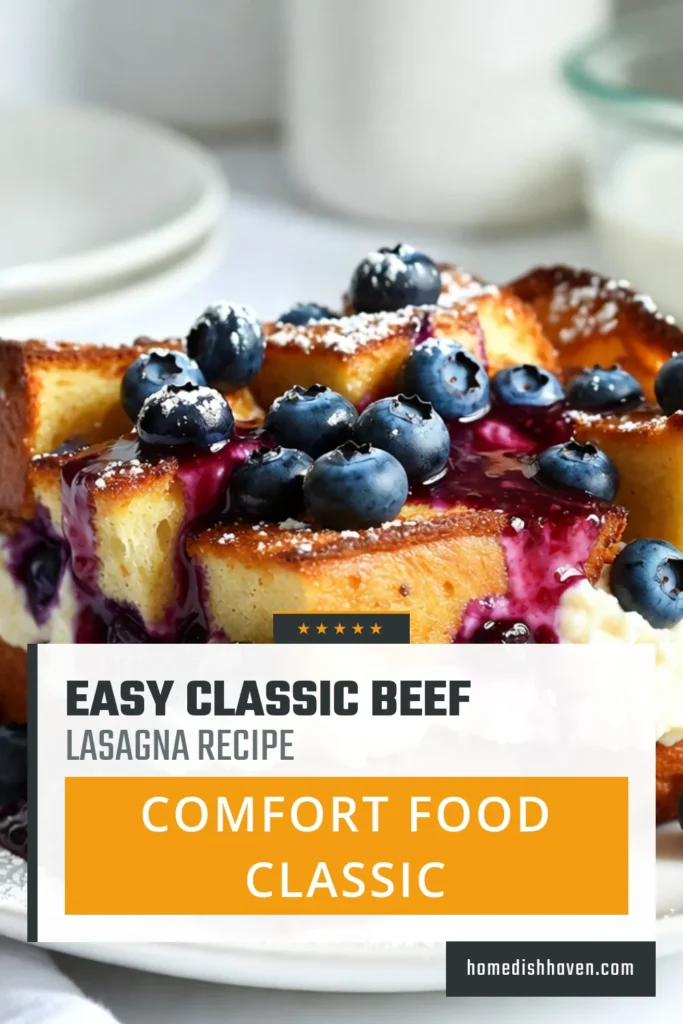 Indulge in this delicious Blueberry Cheesecake French Toast Casserole, perfect for any occasion! This easy French toast casserole recipe layers brioche with fresh blueberries and a creamy cream cheese filling, making it an irresistible easy blueberry breakfast casserole. Bake it up for a delightful dish the whole family will love. Don't miss out on this creamy brioche French toast bake! Save this recipe for your next brunch! #BlueberryCheesecake #FrenchToastCasserole #BriocheBake #EasyBreakfastRecipes