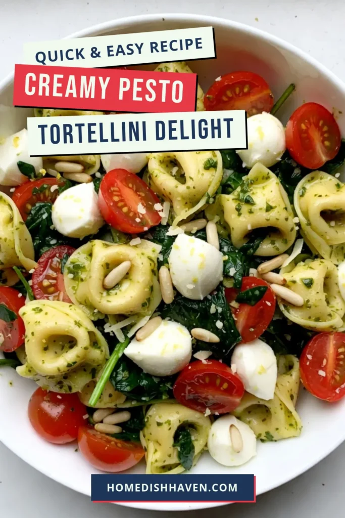 Looking for a refreshing summer pasta salad? Try this creamy pesto tortellini salad, an easy tortellini salad recipe perfect for gatherings. Made with fresh tortellini, cherry tomatoes, baby spinach, and a delicious basil pesto dressing, it’s both colorful and flavorful. Ready in just 30 minutes, this fresh tortellini salad will be a hit at your next BBQ or picnic. Save this recipe now and impress your guests! #PastaSalad #Tortellini #Pesto #SummerRecipes