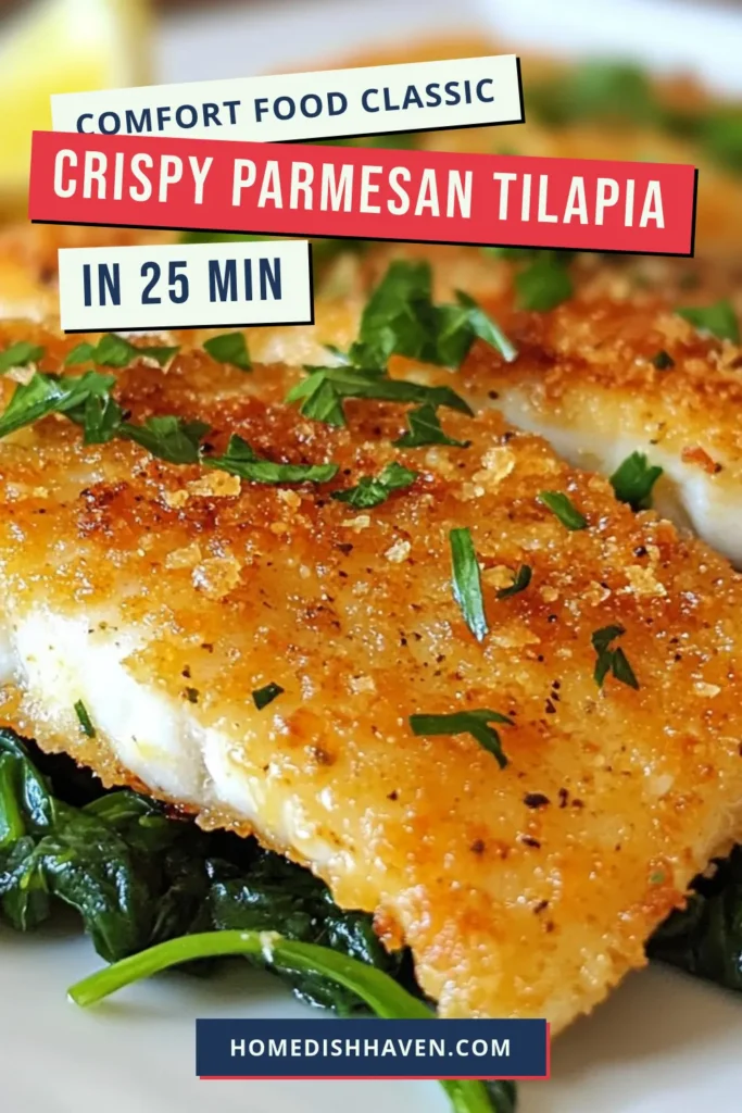 Discover how to make delicious Parmesan Crusted Tilapia with this easy fish dinner recipe that's perfect for weeknight meals. These crispy tilapia fillets are coated with a flavorful blend of Parmesan cheese and herbs, making it a healthy seafood recipe your family will love. Baked to perfection in just 25 minutes, this dish is both simple and satisfying. Save this baked tilapia recipe now and elevate your dinner tonight! #ParmesanCrustedTilapia #EasyFishDinner #HealthySeafoodRecipe #CrispyTilapiaFillets