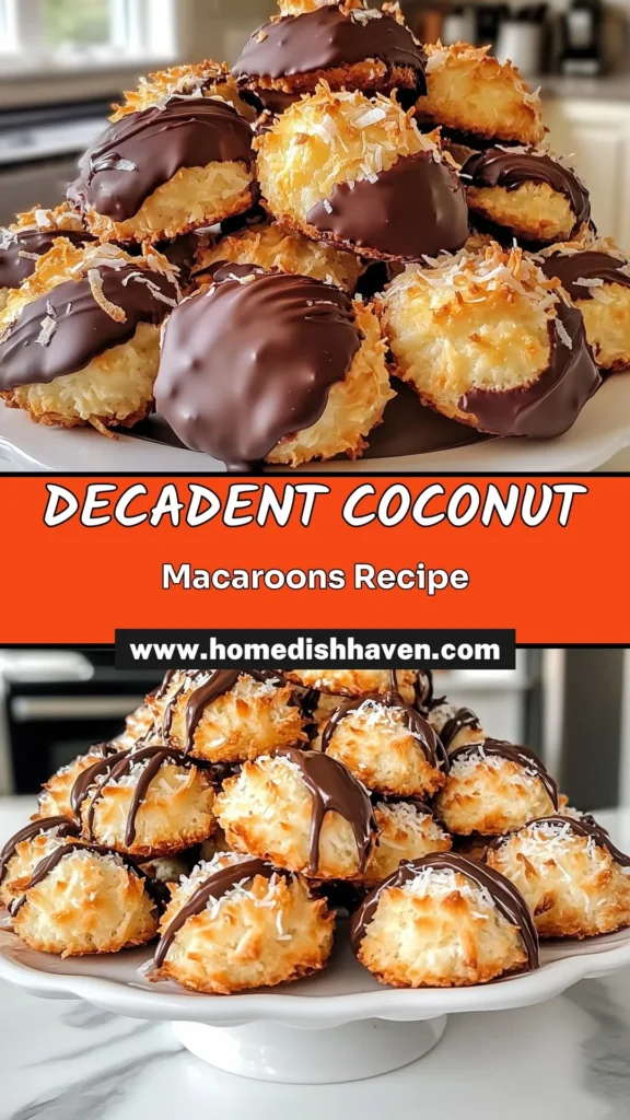 Indulge in these delicious chocolate dipped macaroons that are perfect for any coconut dessert lover! This easy chocolate macaroons recipe combines sweetened shredded coconut with melted dark chocolate for a homemade treat that's hard to resist. Enjoy making these delightful coconut macaroons with chocolate that are sure to impress. Save this coconut dessert recipe for a delicious treat anytime! #ChocolateDippedMacaroons #CoconutMacaroonsRecipe #EasyChocolateMacaroons #HomemadeMacaroonsWithChocolate