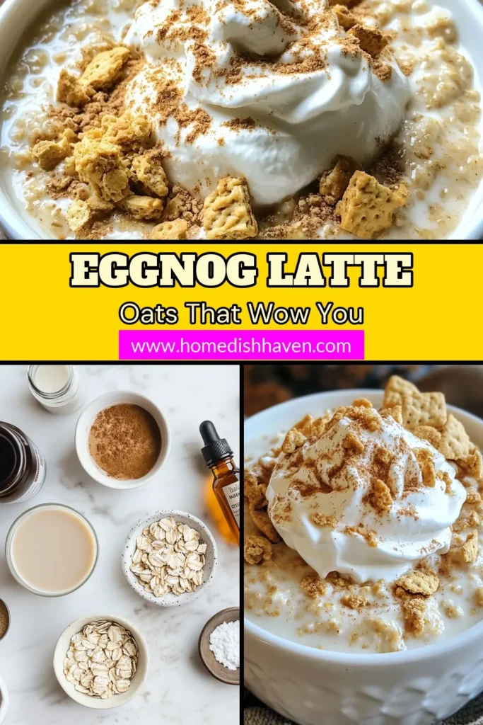 Start your day with a festive twist on breakfast with these delicious Eggnog Latte Overnight Oats! This easy overnight oats recipe combines rolled oats, creamy eggnog, brewed coffee, and warming spices for a healthy holiday breakfast idea you'll love. Perfect for busy mornings, these coffee and eggnog oats are both nutritious and indulgent. Try this recipe today for a delightful start to your day! #OvernightOats #EggnogLatte #HolidayBreakfast #HealthyOats