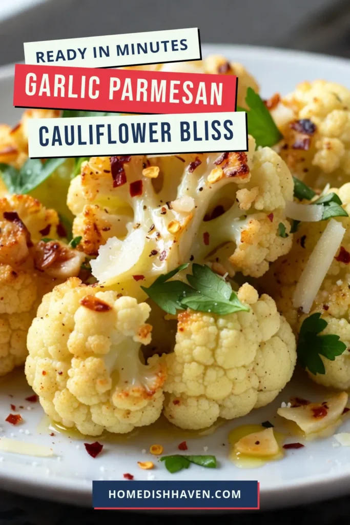 Discover the flavor-packed goodness of roasted garlic parmesan cauliflower with this easy oven roasted cauliflower recipe. This healthy cauliflower side dish is perfect for any meal, featuring crispy edges and a savory garlic punch. Topped with melted parmesan cheese, these garlic roasted vegetables will impress everyone at the table. Try this delicious recipe today. Save it for your next cooking adventure! #RoastedCauliflower #HealthyRecipes #GarlicVegetables #ParmesanCheese