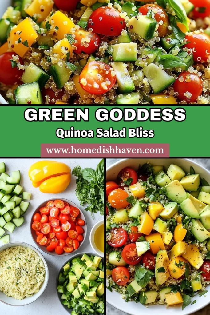 Revitalize your meals with this delicious Green Goddess Quinoa Salad! This Healthy Quinoa Salad Recipe is packed with nutrients, featuring creamy avocado, fresh vegetables, and a zesty Green Goddess dressing. Perfect as a Vegan Salad with Avocado, it’s a vibrant, Fresh Quinoa Salad perfect for any occasion. Enjoy this versatile Quinoa Salad with Vegetables for lunch or dinner. Try it today and savor the flavor! #QuinoaSalad #HealthyRecipes #VeganSalad #SaladRecipes