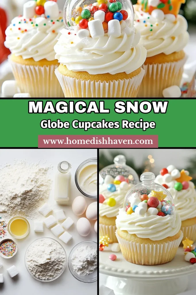 Create magical memories with Snow Globe Cupcakes! This Winter Cupcake Recipe includes fluffy cupcakes topped with delectable frosting and edible glitter for an enchanting snow effect. Perfect for festive gatherings, these Edible Glitter Cupcakes will wow your guests with their whimsical Holiday Baking Ideas. Get ready to impress with this charming and easy-to-follow recipe. Click to save and bring winter wonder to your kitchen! #SnowGlobeCupcakes #WinterRecipe #EdibleGlitter #HolidayBaking