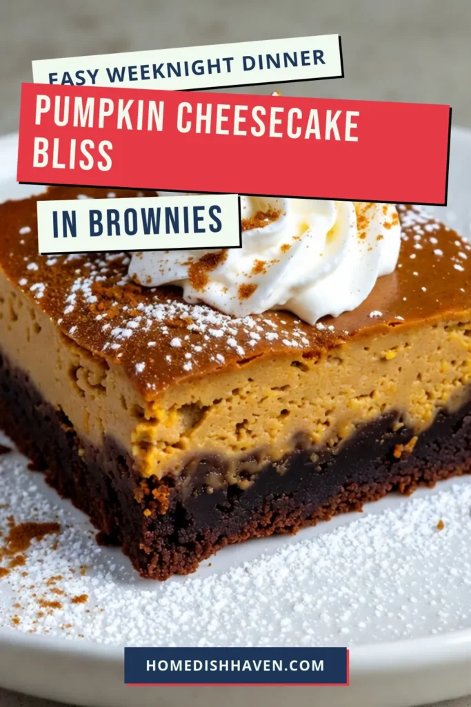 Indulge in the delightful flavors of Pumpkin Cheesecake Brownies! This easy Pumpkin Cheesecake recipe combines fudgy brownie layers with creamy pumpkin cheesecake for the perfect Fall dessert. Ideal for gatherings or cozy nights, these Pumpkin Brownie desserts are a must-try. Make your autumn special with this scrumptious Cheesecake Brownies recipe that everyone will love! Save this recipe for a delicious holiday treat! #PumpkinCheesecakeBrownies #FallDessertRecipes #PumpkinBrownieDessert #EasyPumpkinCheesecake
