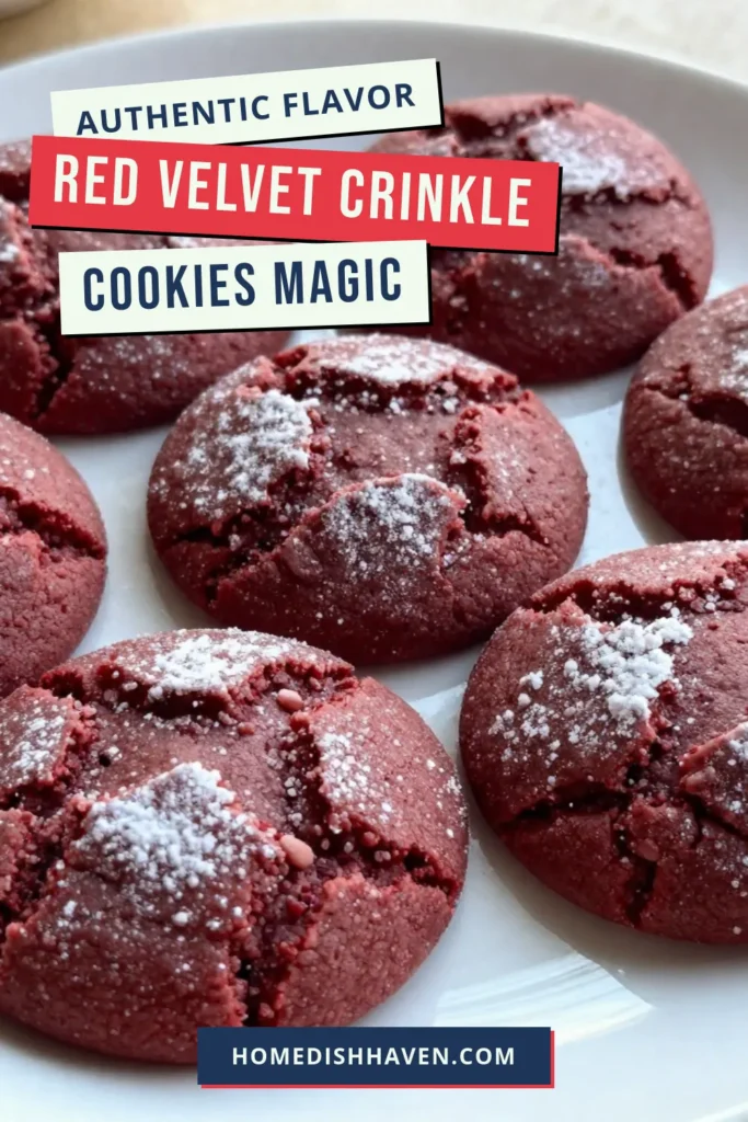 Indulge in the festive charm of Crimson Delight Crinkle Cookies! This easy crinkle cookie recipe combines rich red velvet and chocolate flavors, perfect for holiday celebrations or cozy gatherings. With a delightful crinkle texture, these red velvet crinkle cookies are a must-try for cookie lovers. Gather your ingredients and get baking; your friends and family will be asking for more! Save this easy recipe now! #HolidayBaking #CookieRecipes #CrinkleCookies #YummyTreats