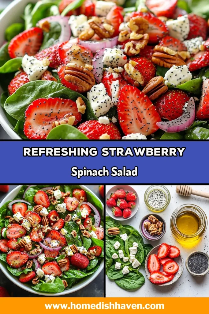 Indulge in this delicious Strawberry Spinach Poppyseed Salad, the perfect blend of flavors for a refreshing summer meal. This Fresh Spinach Salad features juicy strawberries, creamy feta, and toasted pecans for a delightful crunch. It’s an Easy Summer Salad that’s both healthy and satisfying. Try this Poppyseed Salad Recipe today and elevate your salad game! Save this recipe for your next gathering! #StrawberrySpinachSalad #HealthySaladWithFeta #PoppyseedSaladRecipe #EasySummerSalad