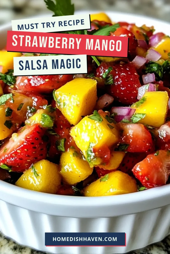 Try this delicious strawberry mango salsa recipe for a refreshing twist on your typical salsa! This fresh fruit salsa combines juicy strawberries and ripe mangoes for an easy salsa recipe that's perfect for summer gatherings. Explore tropical salsa ideas and indulge in a healthy salsa with fruit that everyone will love. Don’t miss out on this vibrant dish—save this recipe now! #StrawberryMangoSalsa #FreshFruitSalsa #EasySalsaRecipes #TropicalSalsaIdeas