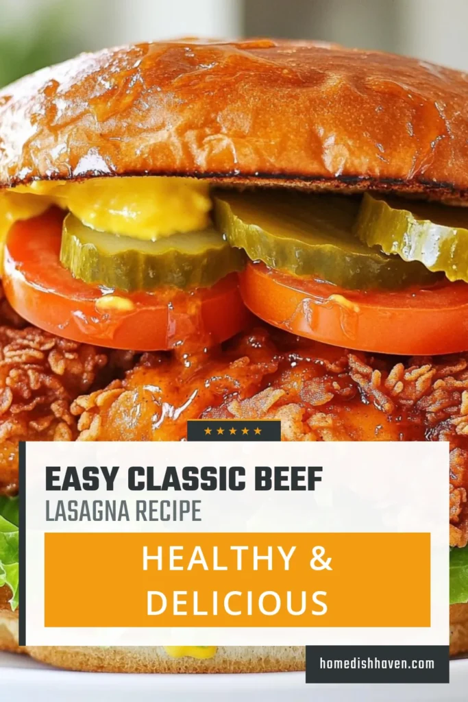 Indulge in a mouthwatering Sweet and Spicy Chicken Sandwich with this Hot Honey Chicken Recipe! This Fried Chicken Sandwich features juicy chicken breasts marinated in buttermilk, breaded to perfection, and drizzled with hot honey for that perfect kick. Serve it on a soft Brioche bun with lettuce, tomatoes, and pickles. Try this Spicy Chicken Sandwich with Honey and elevate your mealtime experience. Save this recipe for later! #HotHoneyChicken #FriedChickenSandwich #SweetAndSpicy #FoodieRecipe