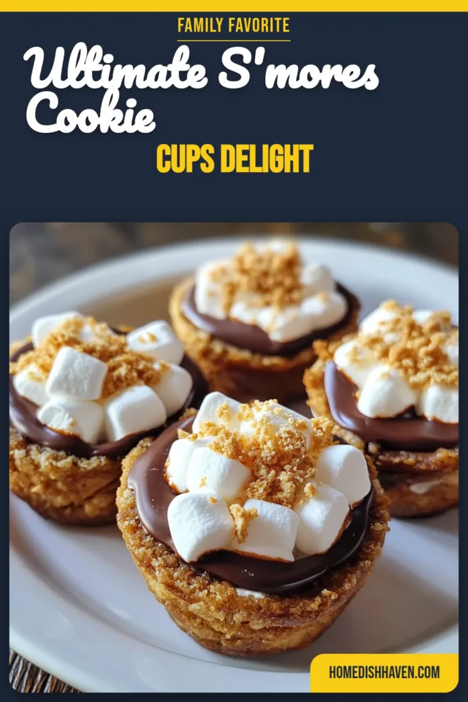 Indulge in the deliciousness of S'mores cookie cups, the ultimate chocolate marshmallow dessert! These easy cookie recipes combine graham cracker cookies with gooey mini marshmallows and rich chocolate chips. Perfect for any gathering, these baked cookie cups are a fun twist on classic s'mores. Give them a try today and watch your friends rave about this irresistible treat! Save this recipe now! #SmoresCookieCups #EasyCookieRecipes #ChocolateMarshmallowDessert #BakedCookieCups